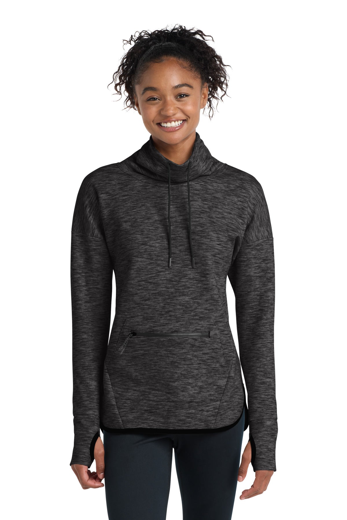 Custom Black Heather Women's Triumph Cowl Neck Pullover LST280, personalized by SanCanDo Swag in Argyle, TX