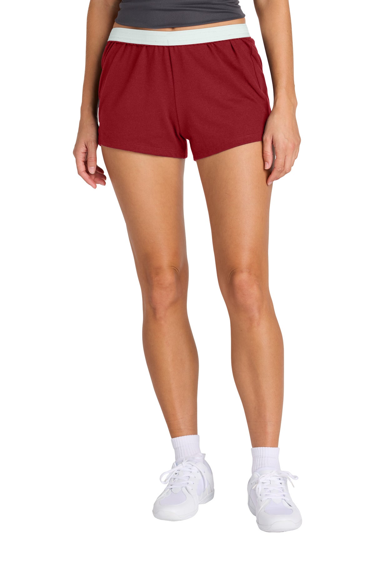 Custom Deep Red Women's Jersey Knit Squad Short LST311, personalized by SanCanDo Swag in Argyle, TX