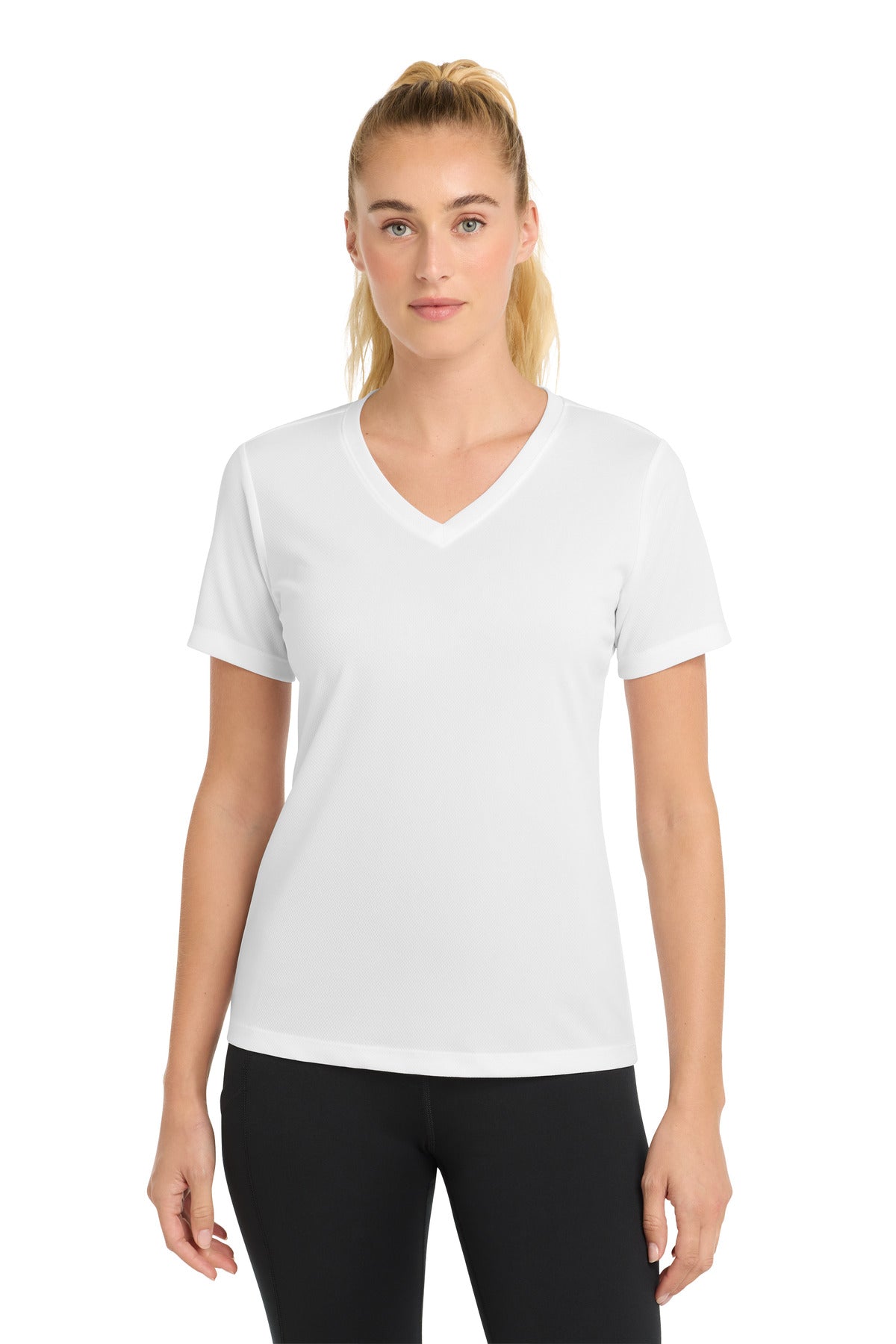 Custom White Women's PosiCharge RacerMesh V-Neck Tee LST340, personalized by SanCanDo Swag in Argyle, TX
