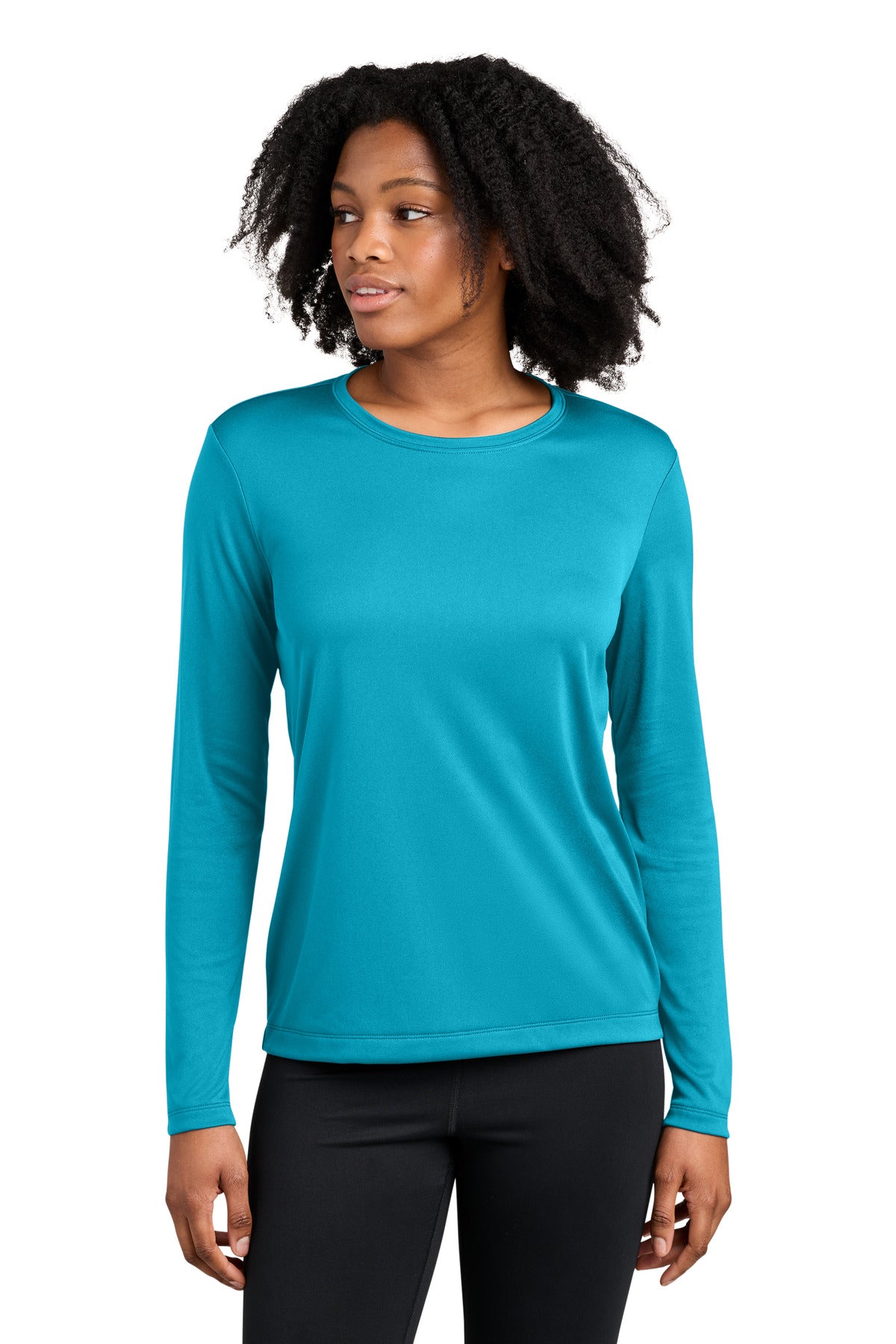 Custom Atomic Blue Women's Competitor Long Sleeve Crewneck LST350LS, personalized by SanCanDo Swag in Argyle, TX