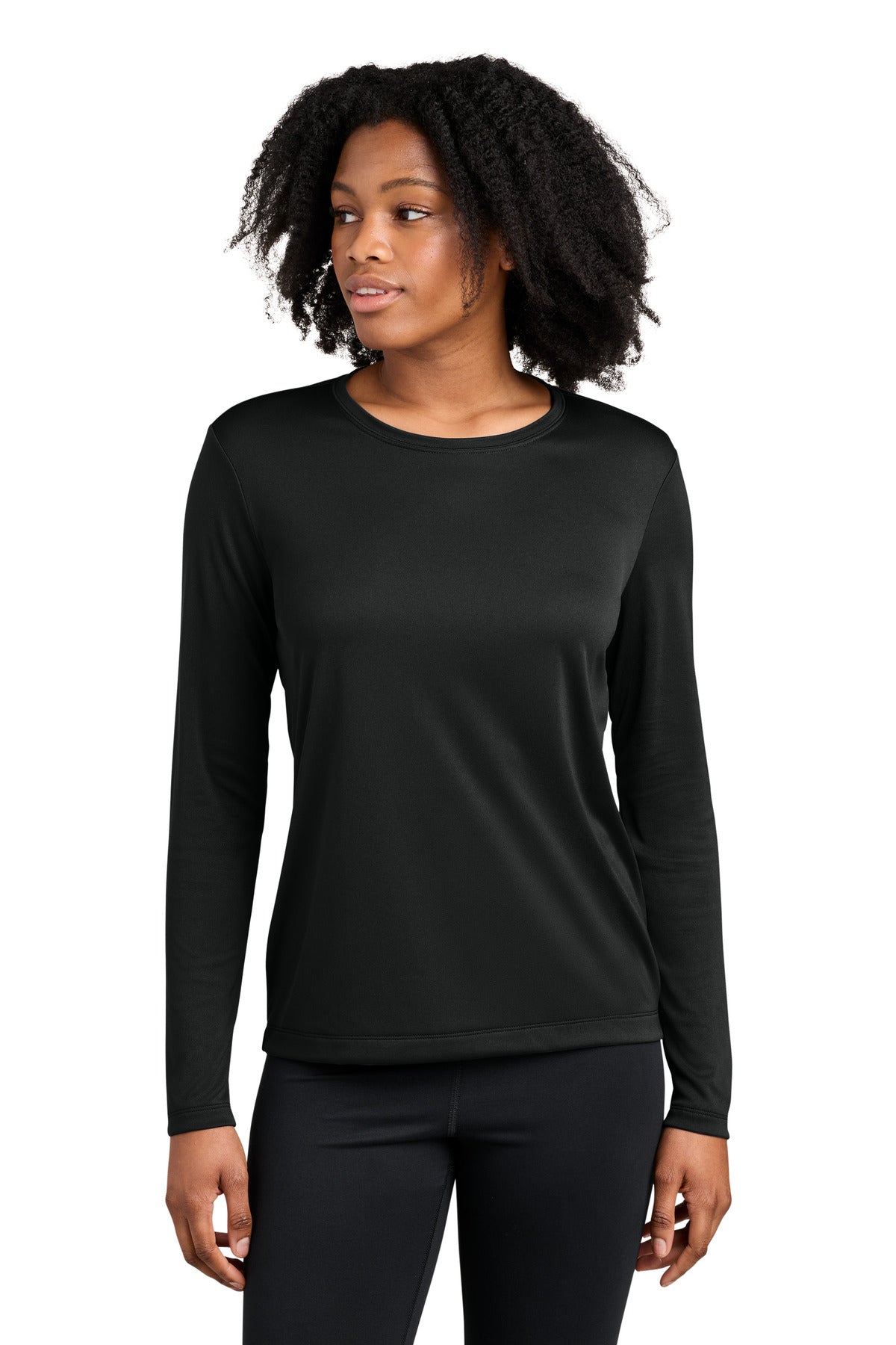 Custom Black Women's Competitor Long Sleeve Crewneck LST350LS, personalized by SanCanDo Swag in Argyle, TX