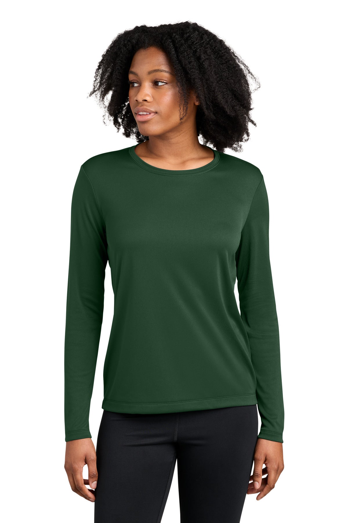 Custom Forest Green Women's Competitor Long Sleeve Crewneck LST350LS, personalized by SanCanDo Swag in Argyle, TX
