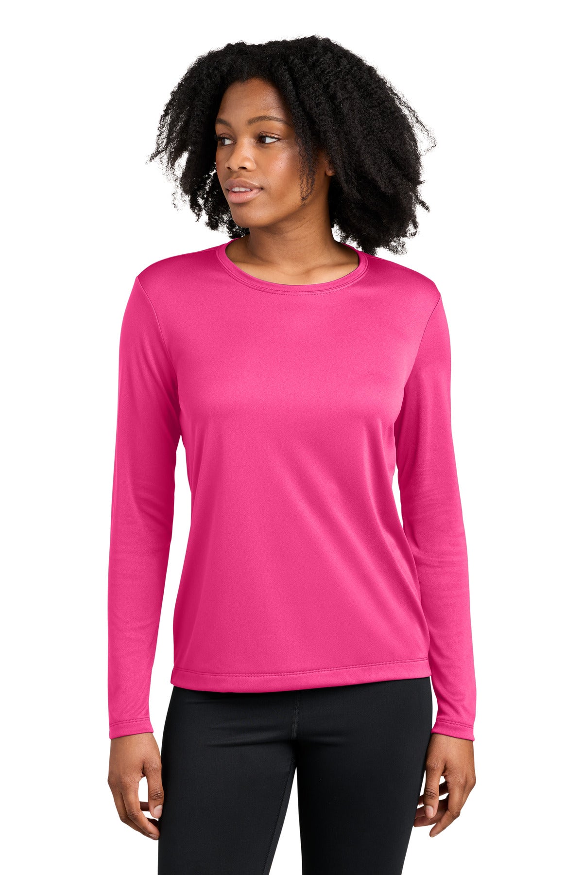 Custom Neon Pink Women's Competitor Long Sleeve Crewneck LST350LS, personalized by SanCanDo Swag in Argyle, TX