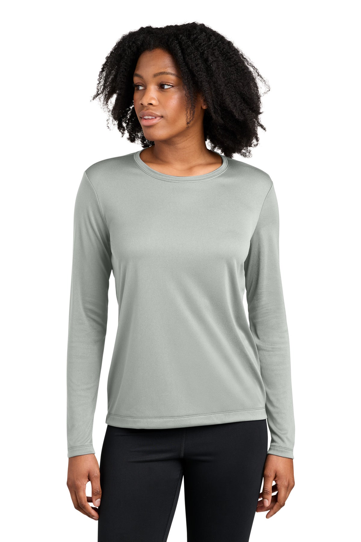 Custom Silver Women's Competitor Long Sleeve Crewneck LST350LS, personalized by SanCanDo Swag in Argyle, TX
