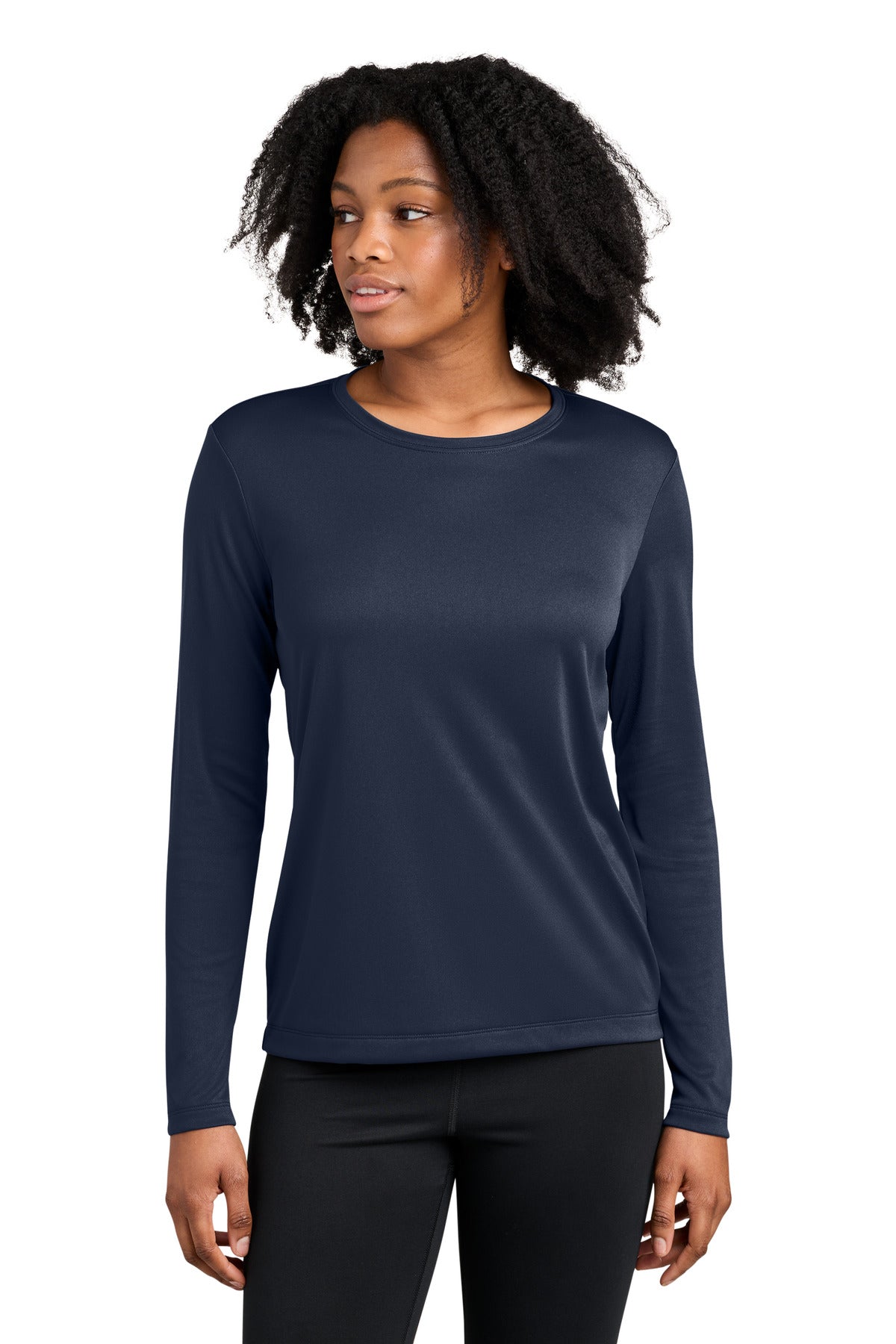 Custom True Navy Women's Competitor Long Sleeve Crewneck LST350LS, personalized by SanCanDo Swag in Argyle, TX