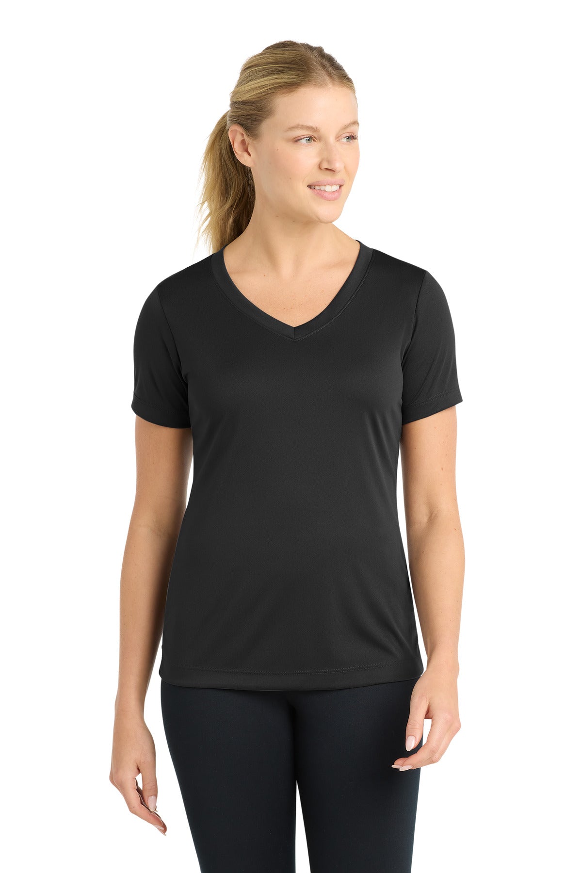 Custom Black Women's PosiCharge Competitor V-Neck Tee LST353, personalized by SanCanDo Swag in Argyle, TX