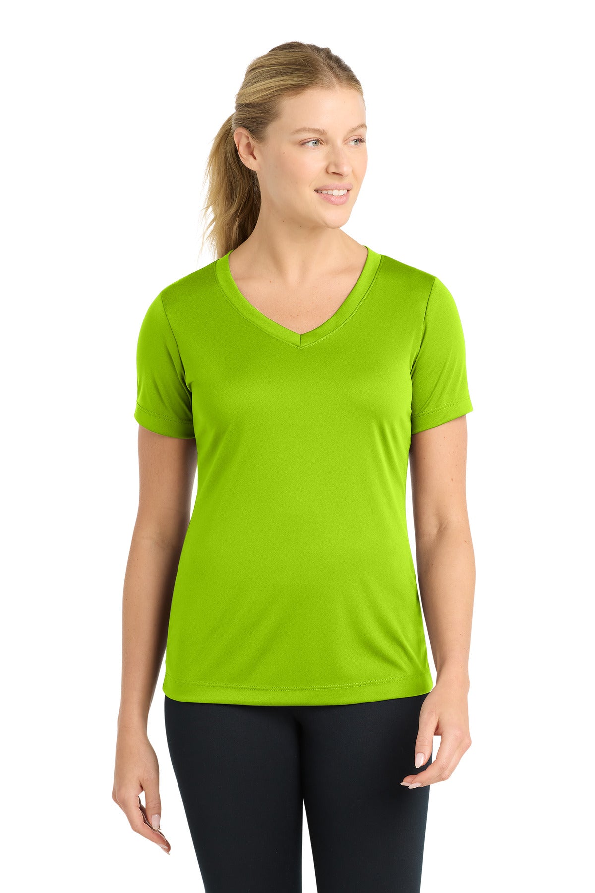 Custom Lime Shock Women's V-Neck Tee LST353, personalized by SanCanDo Swag in Argyle, TX