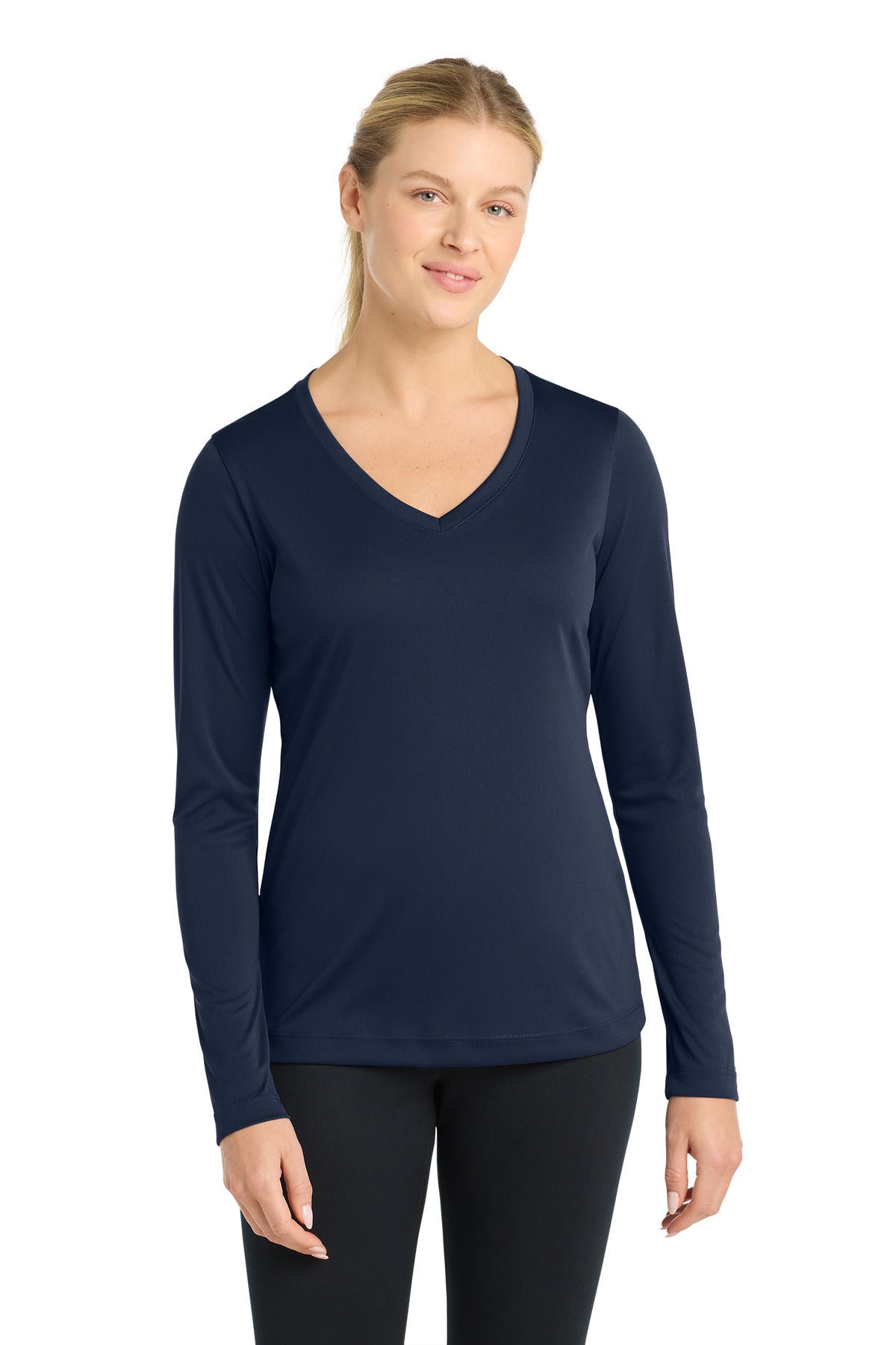 Custom True Navy PosiCharge Competitor V-Neck Tee LST353LS, personalized by SanCanDo Swag in Argyle, TX