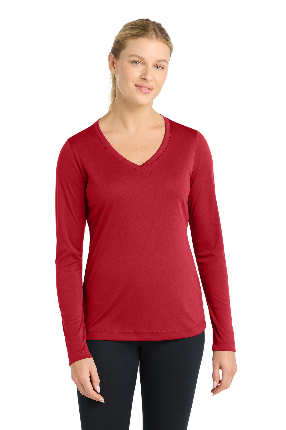 Custom True Red PosiCharge Competitor V-Neck Tee LST353LS, personalized by SanCanDo Swag in Argyle, TX
