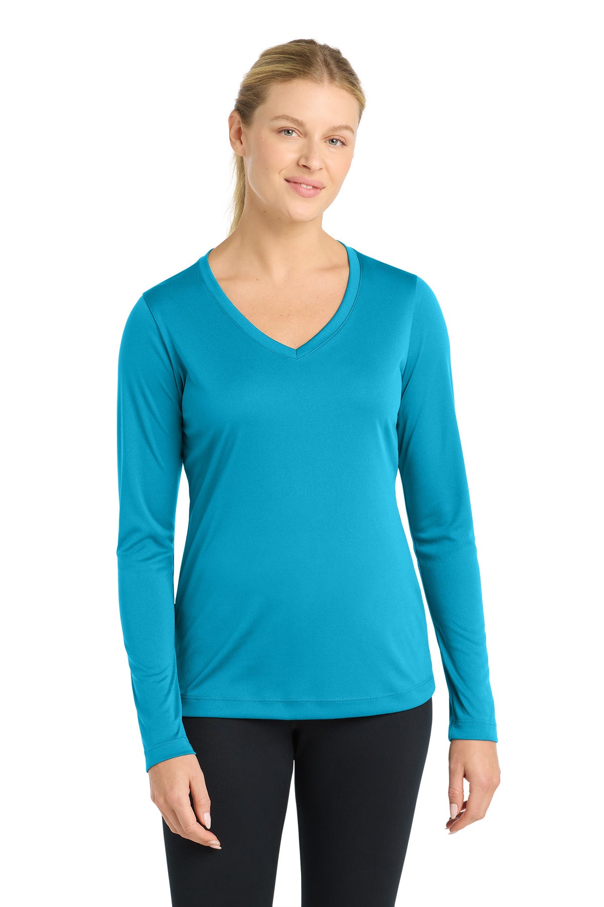 Custom Atomic Blue PosiCharge Competitor V-Neck Tee LST353LS, personalized by SanCanDo Swag in Argyle, TX
