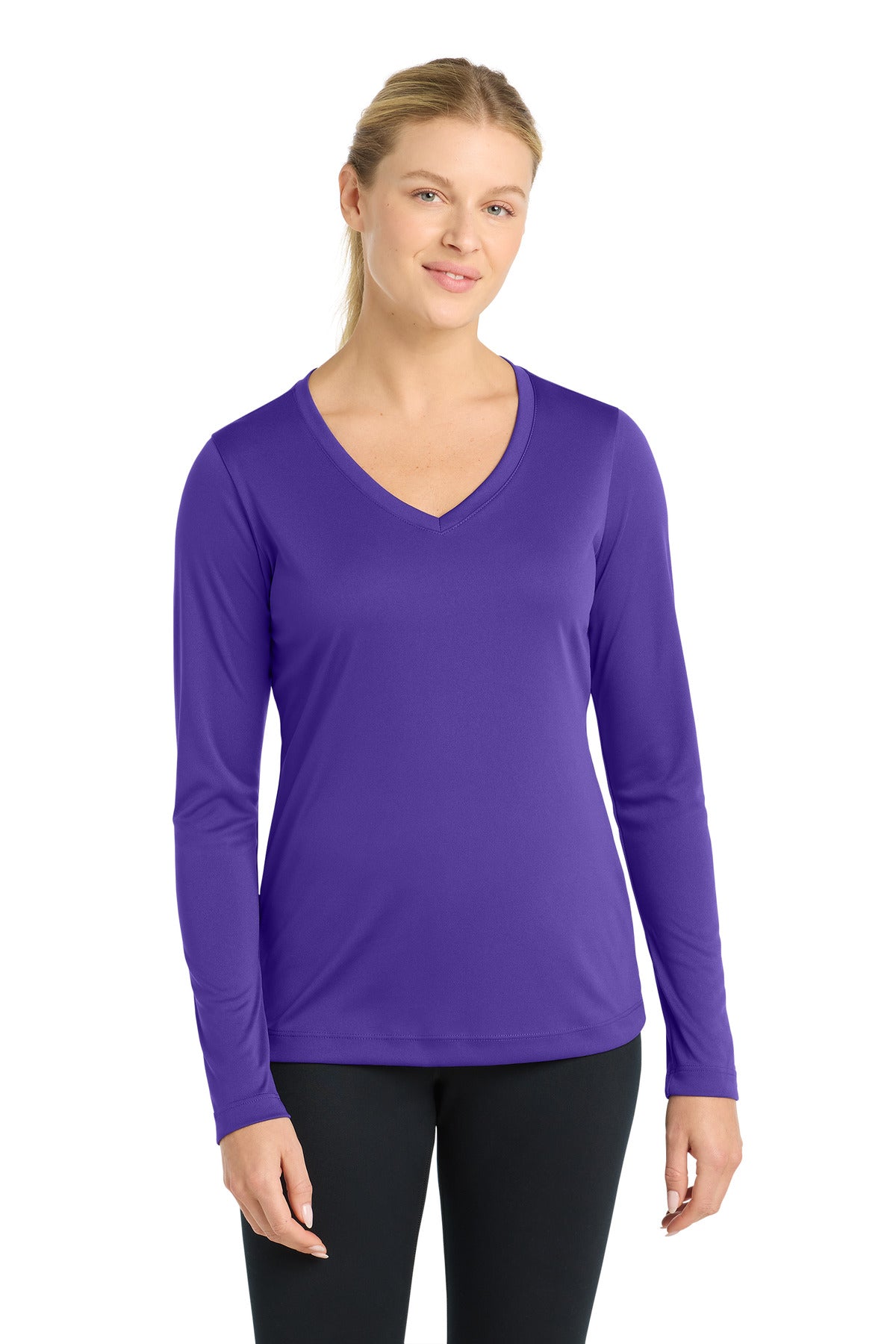 Custom Purple PosiCharge Competitor V-Neck Tee LST353LS, personalized by SanCanDo Swag in Argyle, TX
