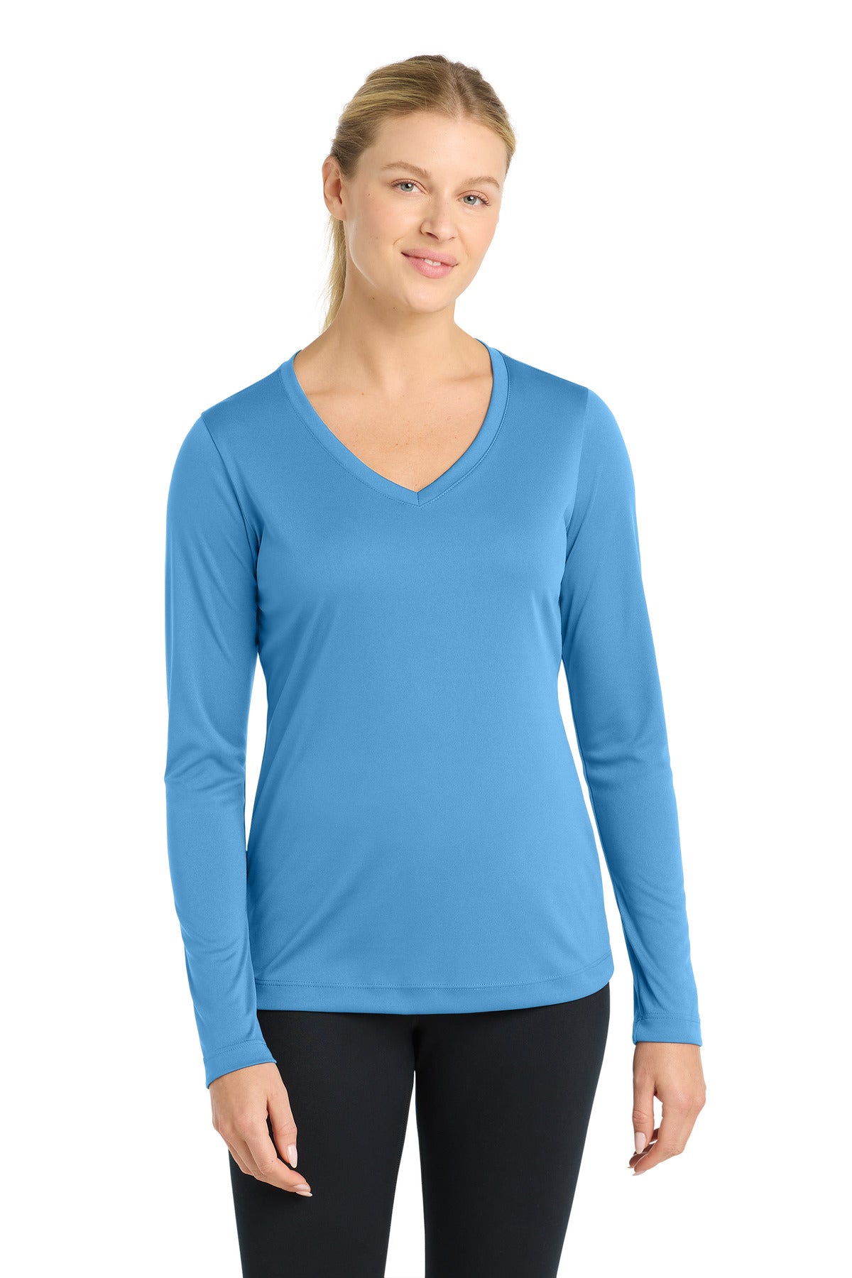 Custom Carolina Blue PosiCharge Competitor V-Neck Tee LST353LS, personalized by SanCanDo Swag in Argyle, TX