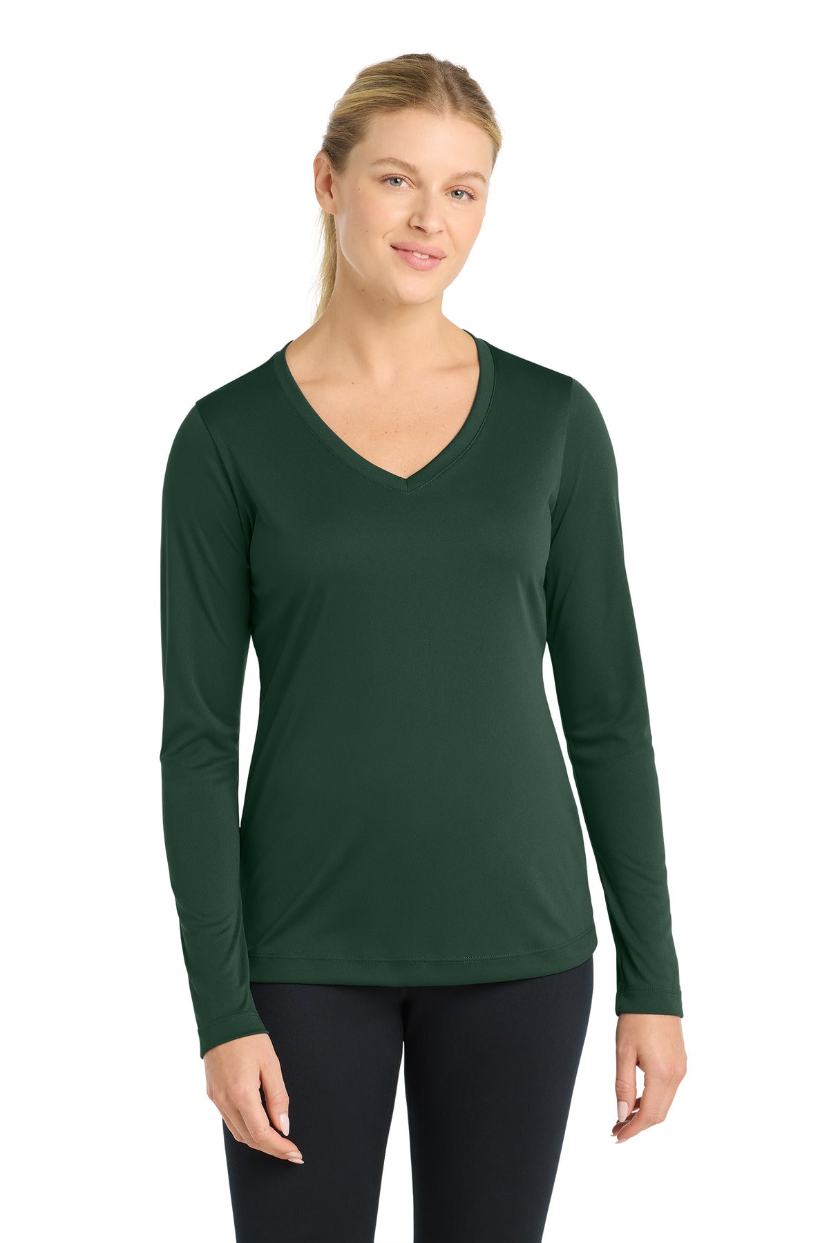 Custom Forest Green PosiCharge Competitor V-Neck Tee LST353LS, personalized by SanCanDo Swag in Argyle, TX