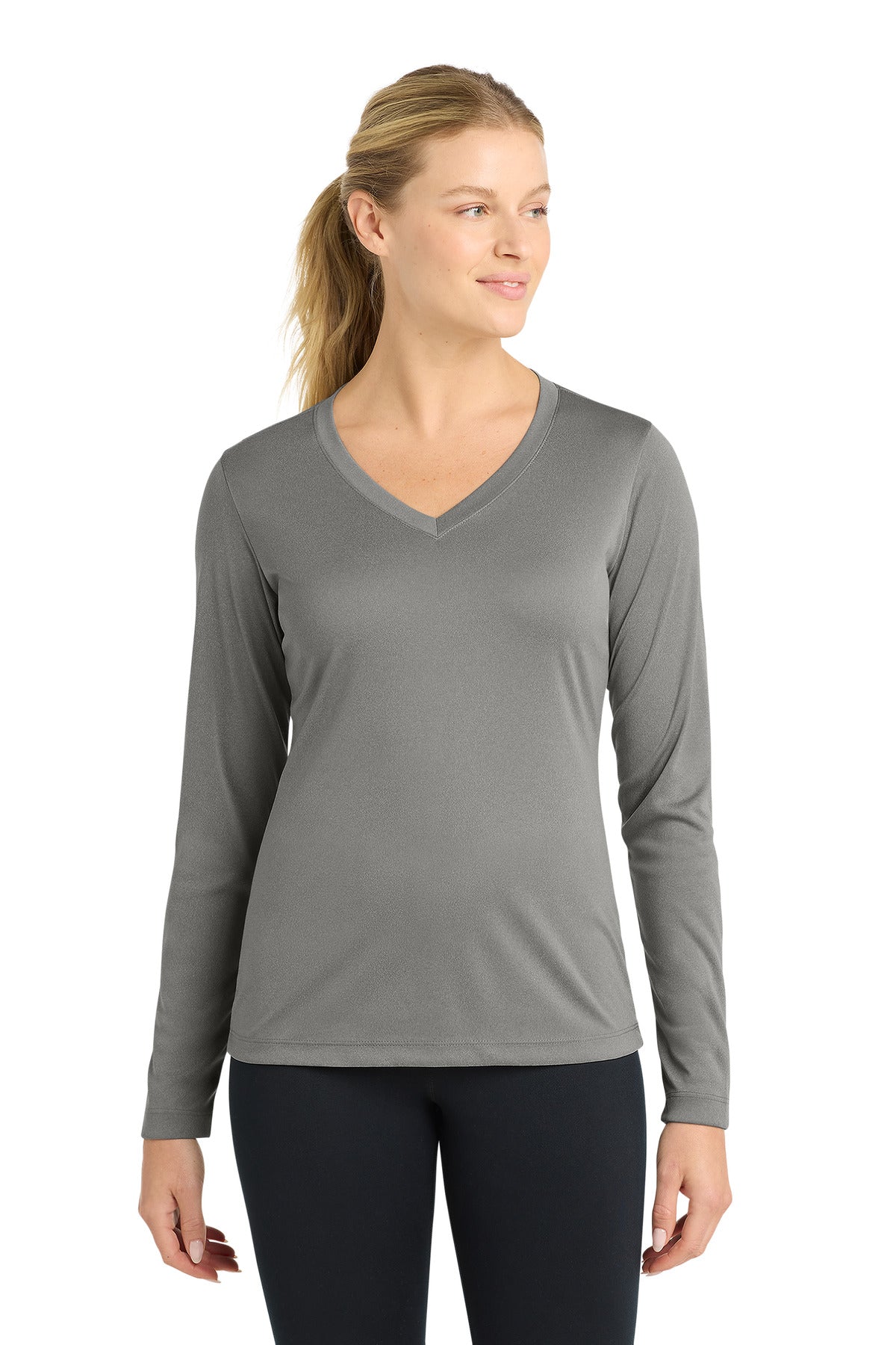 Custom Grey Concrete Heather PosiCharge Competitor V-Neck Tee LST353LS, personalized by SanCanDo Swag in Argyle, TX