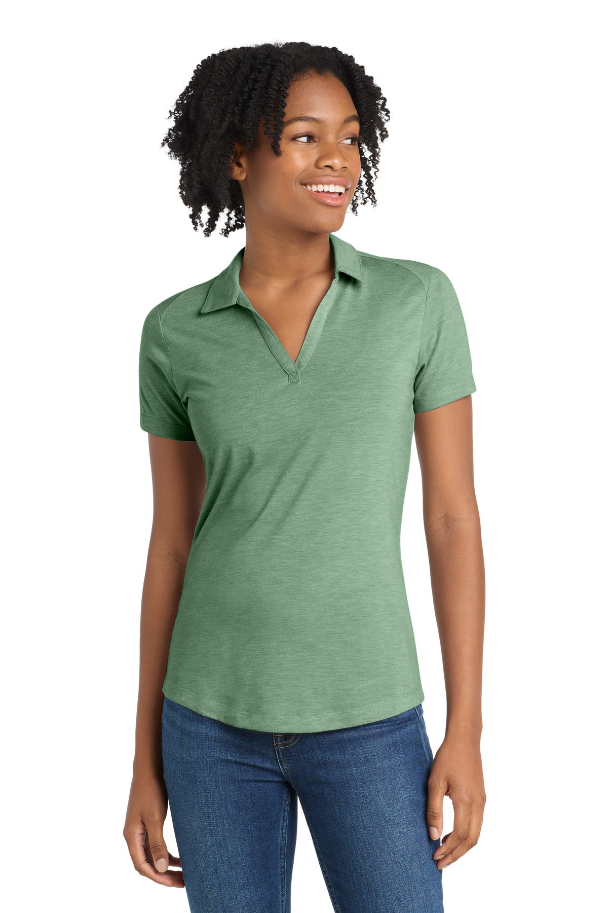 Custom Forest Green Heather PosiCharge Tri-Blend Wicking Polo LST405, personalized by SanCanDo Swag in Argyle, TX