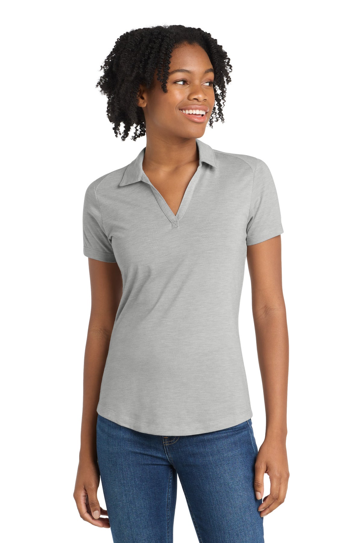 Custom Light Grey Heather PosiCharge Tri-Blend Wicking Polo LST405, personalized by SanCanDo Swag in Argyle, TX