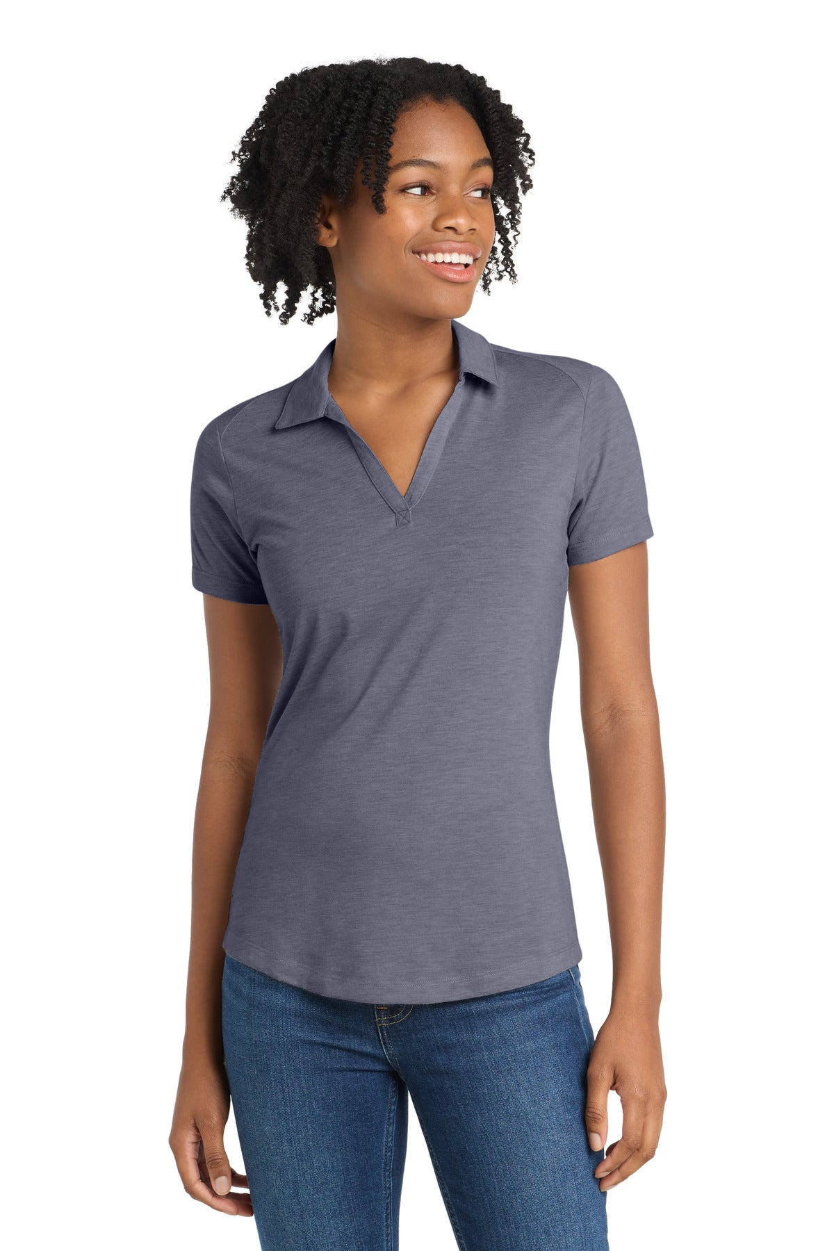 Custom True Navy Heather PosiCharge Tri-Blend Wicking Polo LST405, personalized by SanCanDo Swag in Argyle, TX