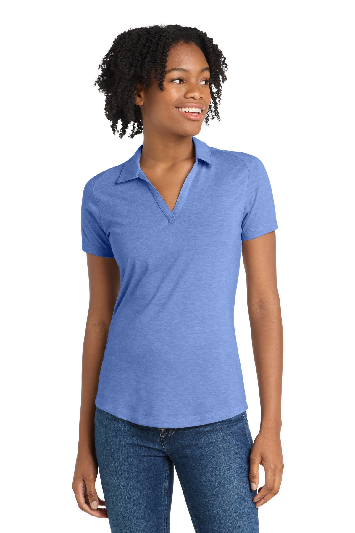 Custom True Royal Heather PosiCharge Tri-Blend Wicking Polo LST405, personalized by SanCanDo Swag in Argyle, TX