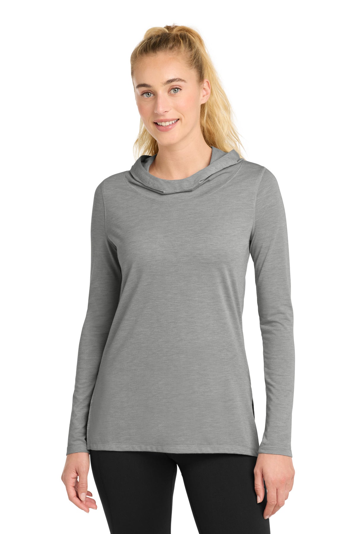 Custom Light Grey Heather Wicking Long Sleeve Hoodie LST406, personalized by SanCanDo Swag in Argyle, TX