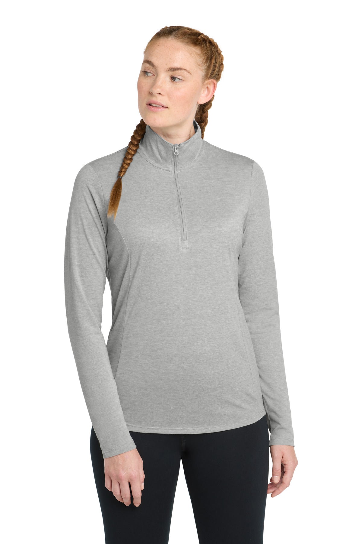 Custom Light Grey Heather Tri-Blend Wicking 1/4-Zip Pullover LST407, personalized by SanCanDo Swag in Argyle, TX