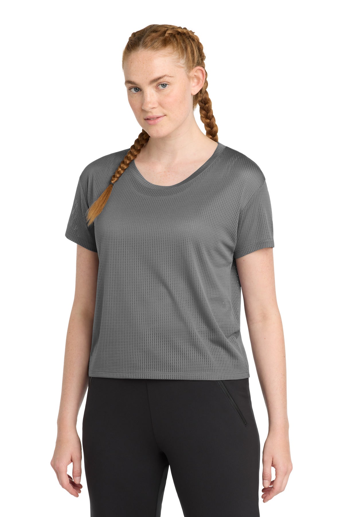 Custom Dark Grey Women's PosiCharge Draft Crop Tee LST411, personalized by SanCanDo Swag in Argyle, TX