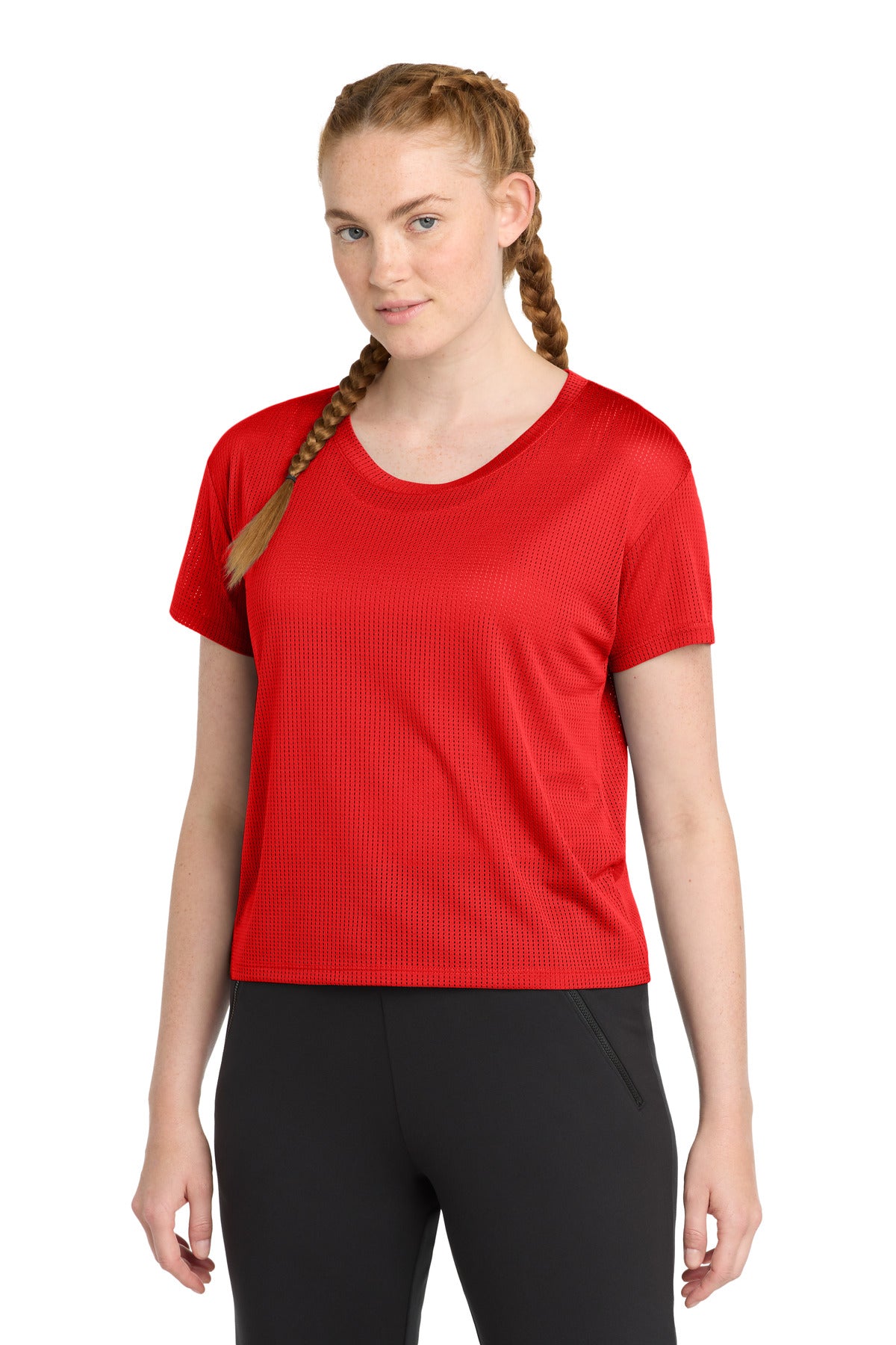 Custom True Red Women's PosiCharge Draft Crop Tee LST411, personalized by SanCanDo Swag in Argyle, TX