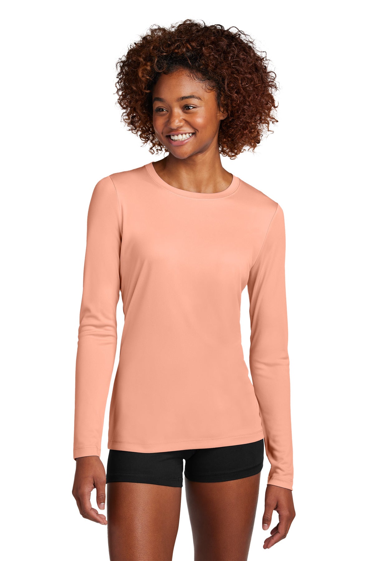 Custom Soft Coral Women's Pro Long Sleeve Tee LST420LS, personalized by SanCanDo Swag in Argyle, TX