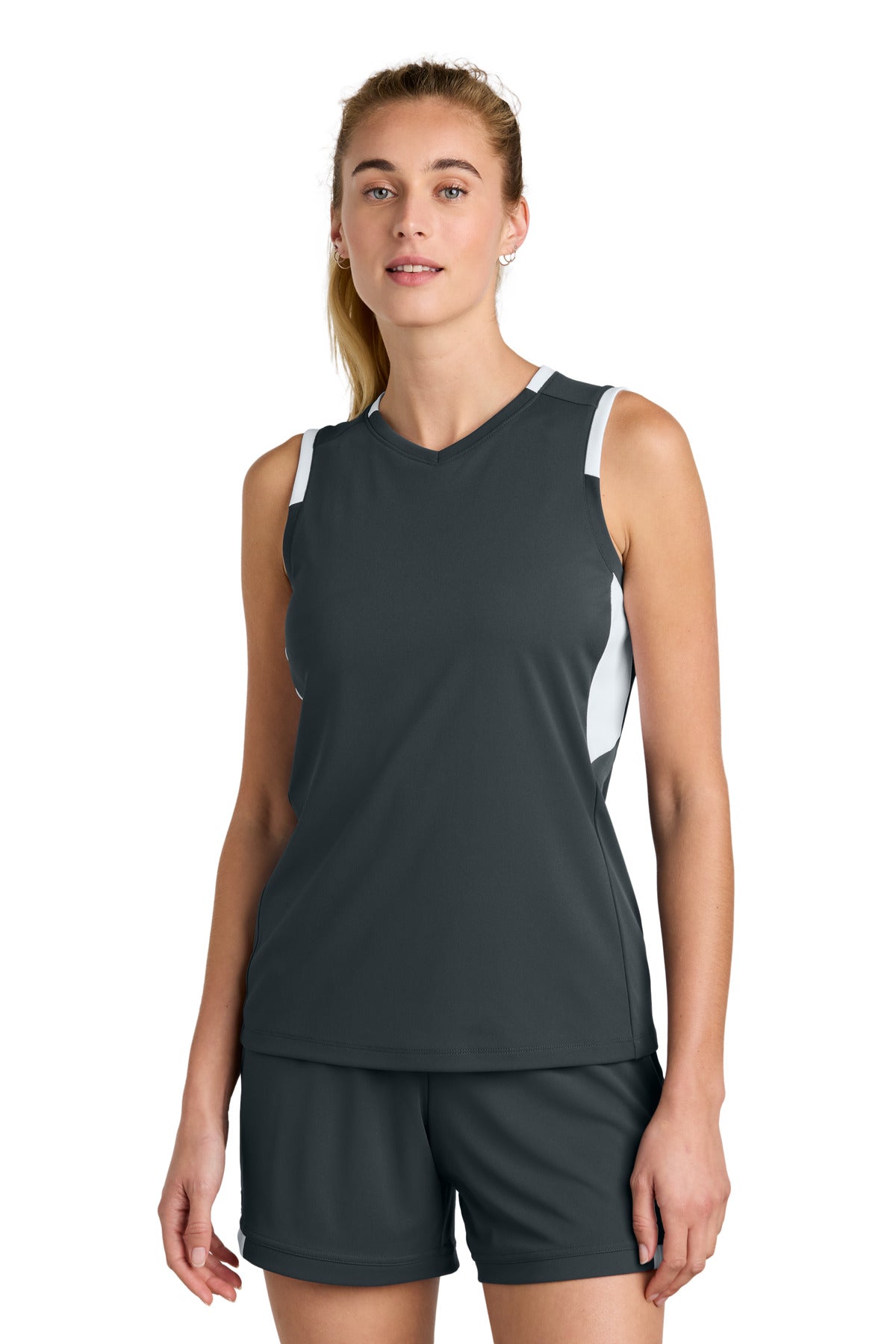 Custom Iron Grey/ White Women's Club Sleeveless V-Neck LST441, personalized by SanCanDo Swag in Argyle, TX