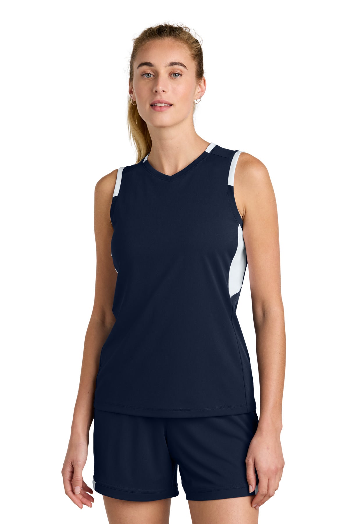 Custom True Navy/ White Women's Club Sleeveless V-Neck LST441, personalized by SanCanDo Swag in Argyle, TX