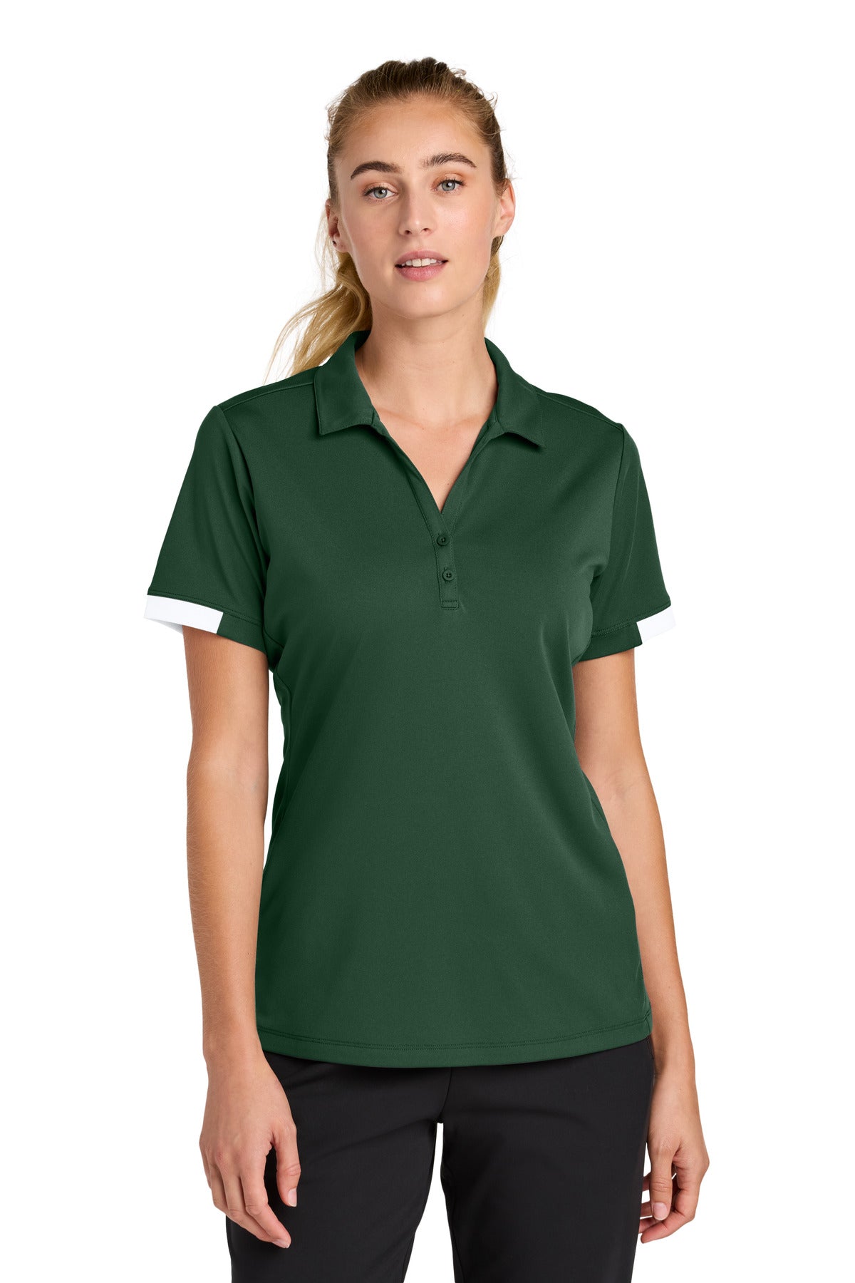 Custom Forest Green/ White Women's Club Colorblock Polo LST444, personalized by SanCanDo Swag in Argyle, TX