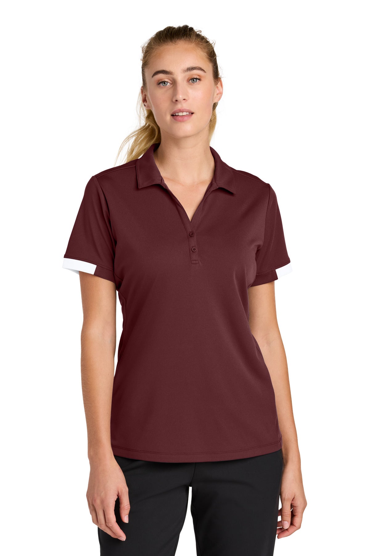 Custom Maroon/ White Women's Club Colorblock Polo LST444, personalized by SanCanDo Swag in Argyle, TX