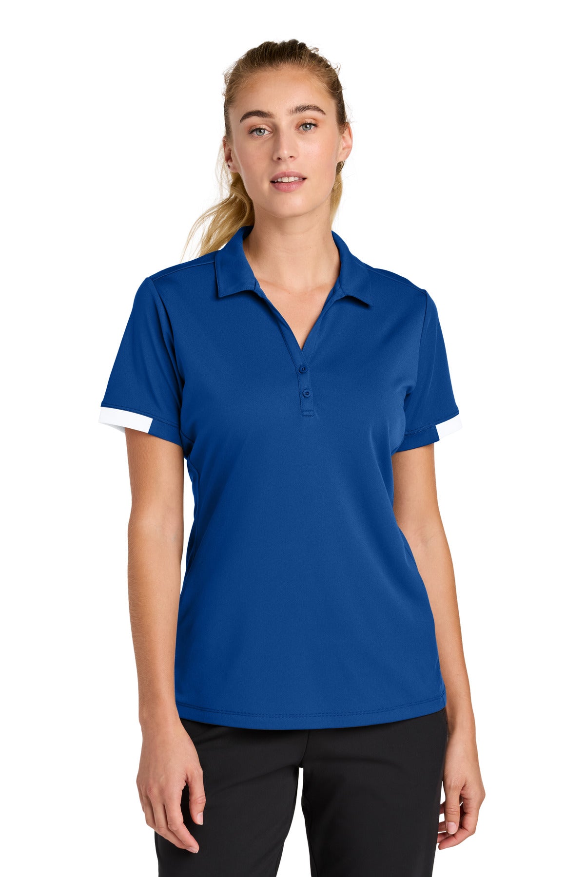 Custom True Royal/ White Women's Club Colorblock Polo LST444, personalized by SanCanDo Swag in Argyle, TX