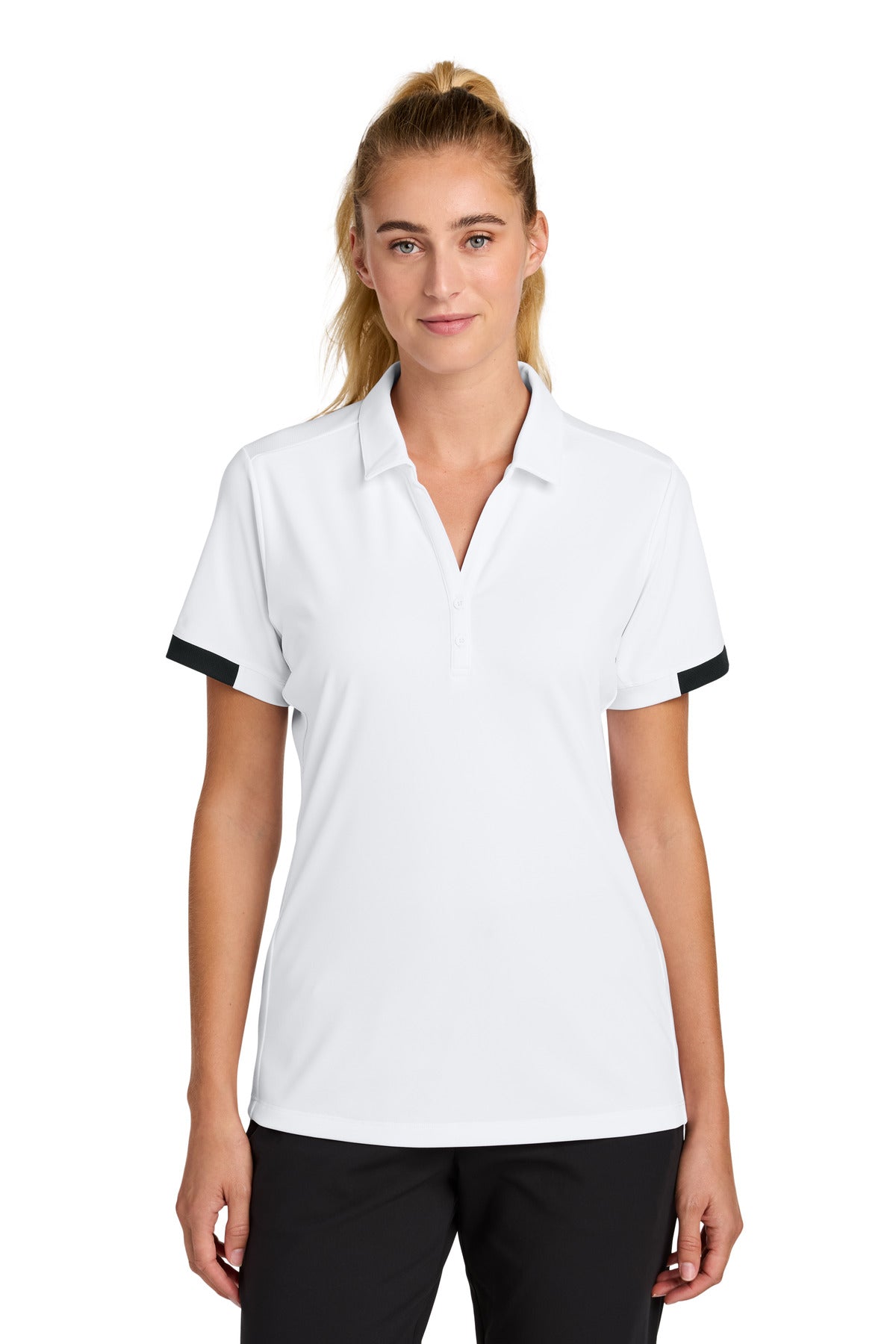 Custom White/ Black Women's Club Colorblock Polo LST444, personalized by SanCanDo Swag in Argyle, TX