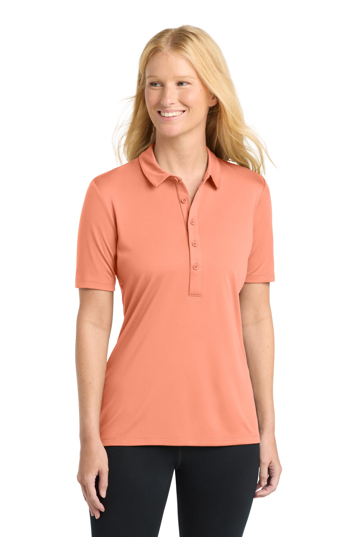 Custom Soft Coral Women's Posi-UV Pro Polo LST520, personalized by SanCanDo Swag in Argyle, TX