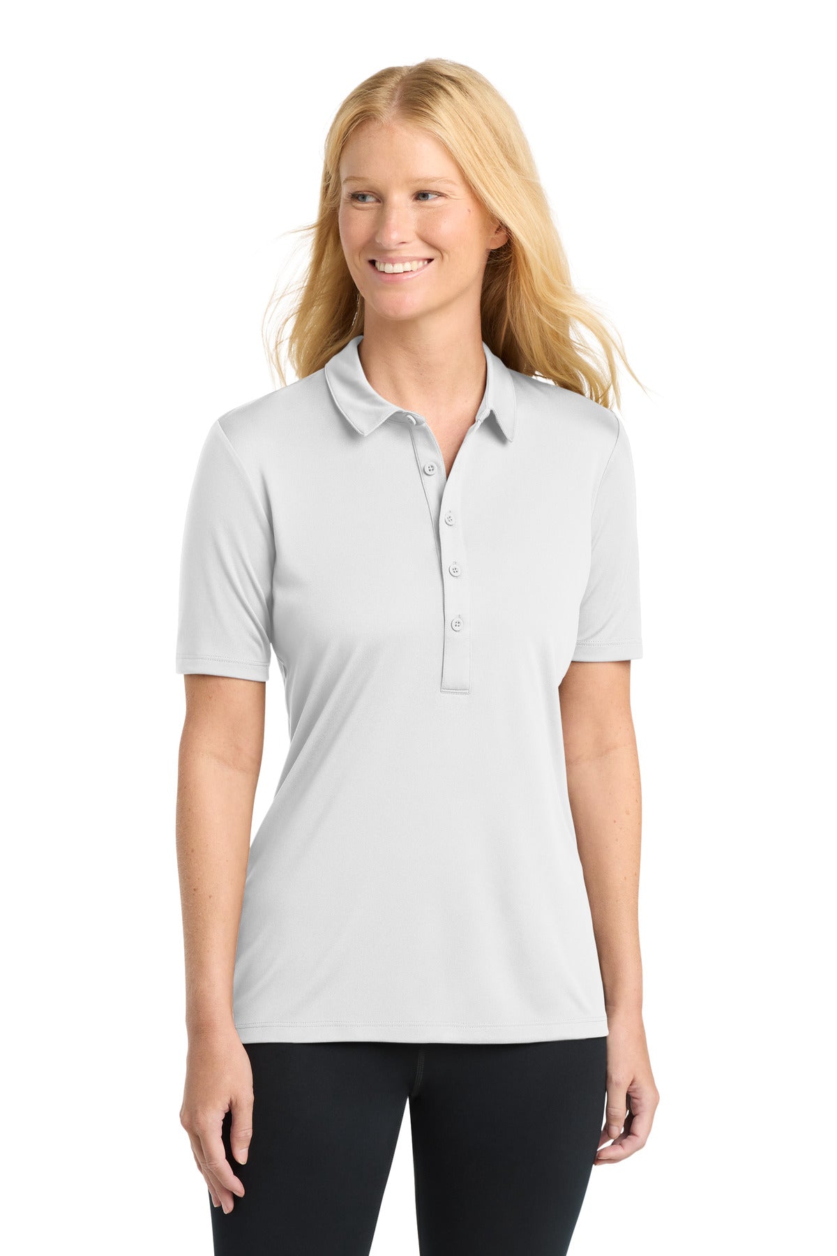 Custom White Women's Posi-UV Pro Polo LST520, personalized by SanCanDo Swag in Argyle, TX