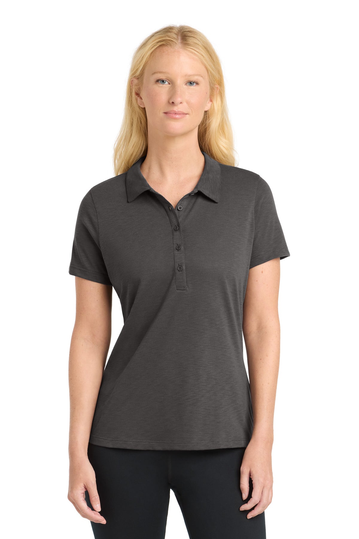 Custom Graphite Women's PosiCharge Strive Polo LST530, personalized by SanCanDo Swag in Argyle, TX