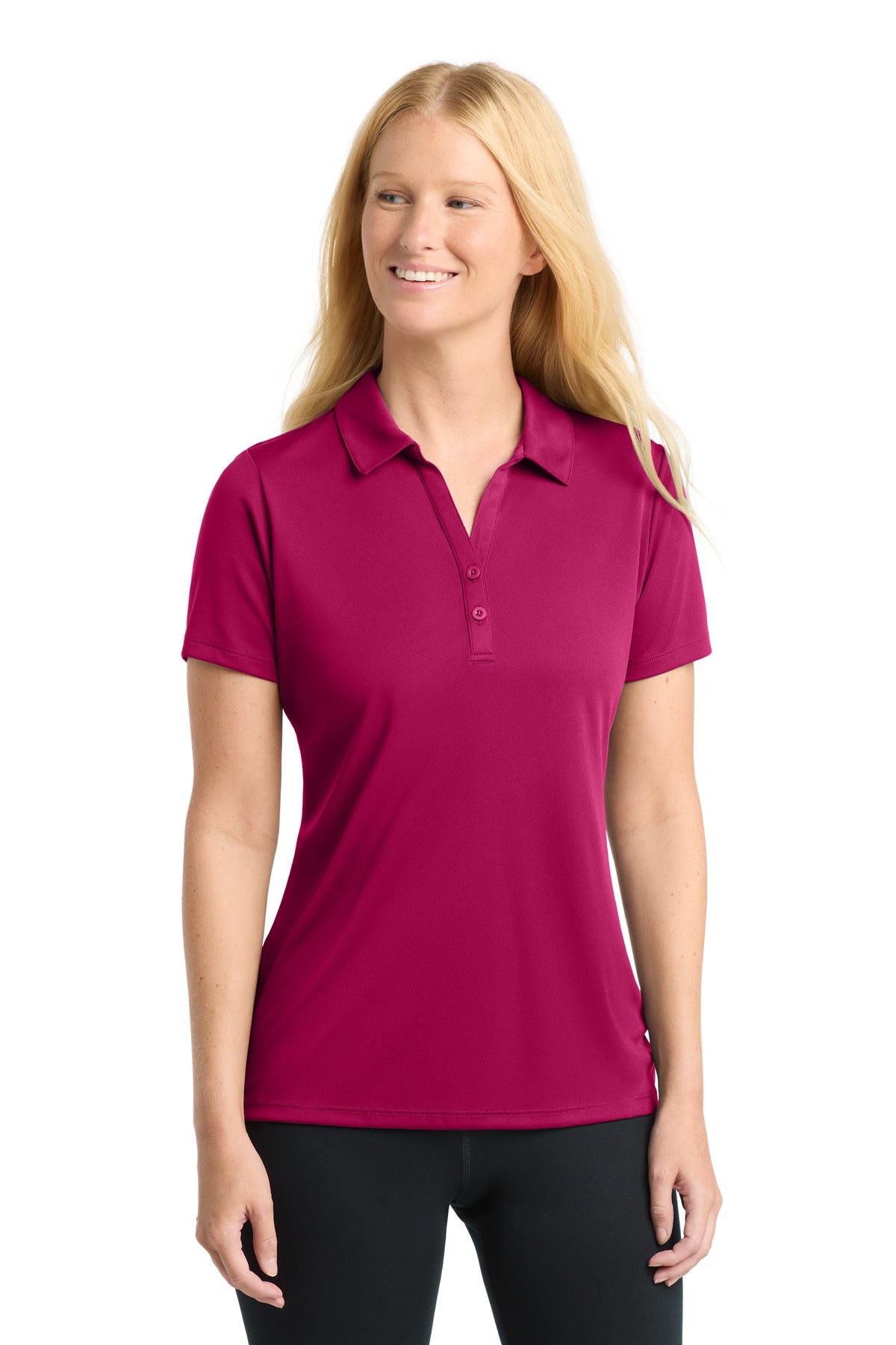 Custom Pink Raspberry Women's PosiCharge Competitor Polo LST550, personalized by SanCanDo Swag in Argyle, TX
