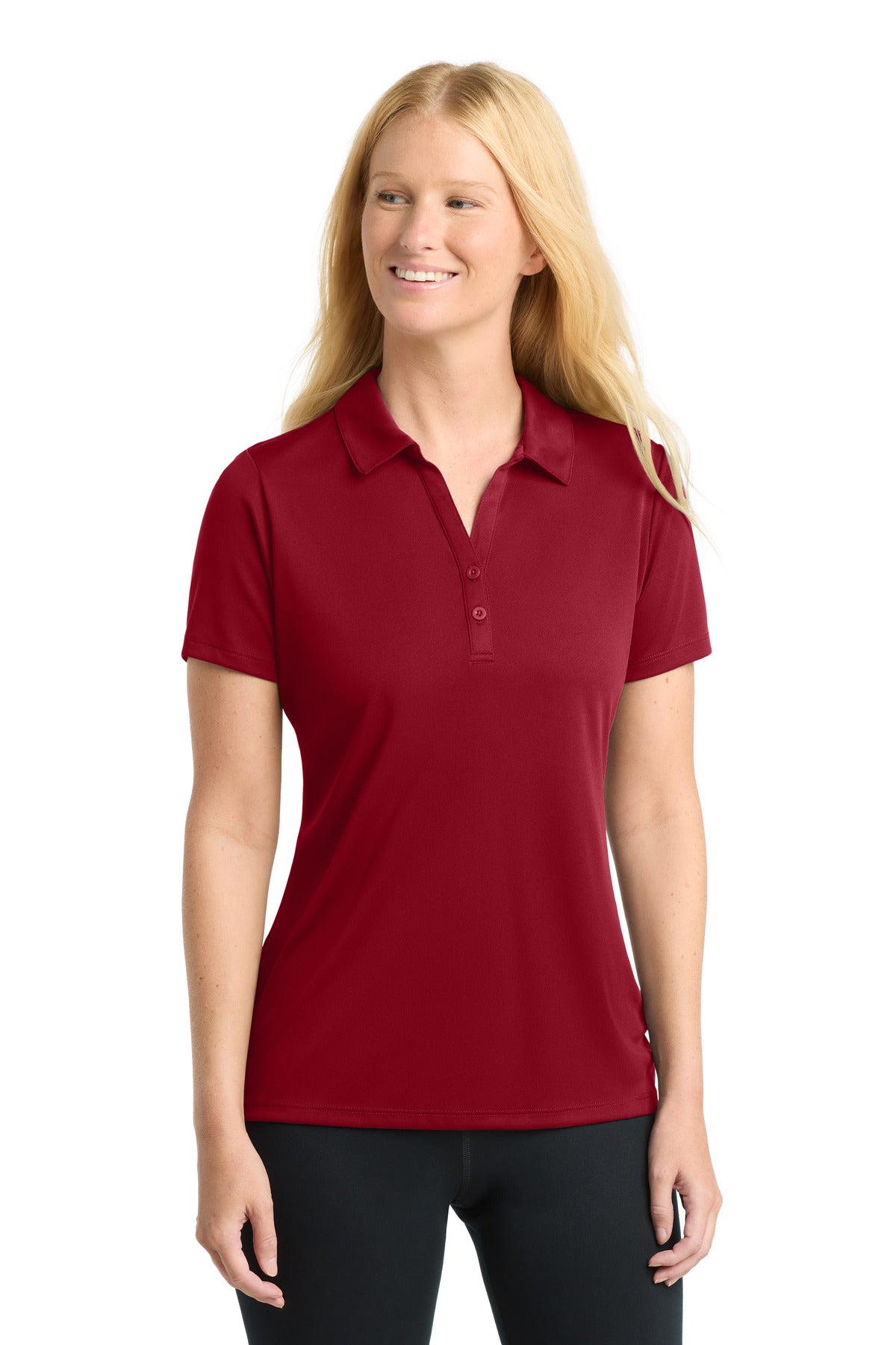 Custom Deep Red Women's PosiCharge Competitor Polo LST550, personalized by SanCanDo Swag in Argyle, TX