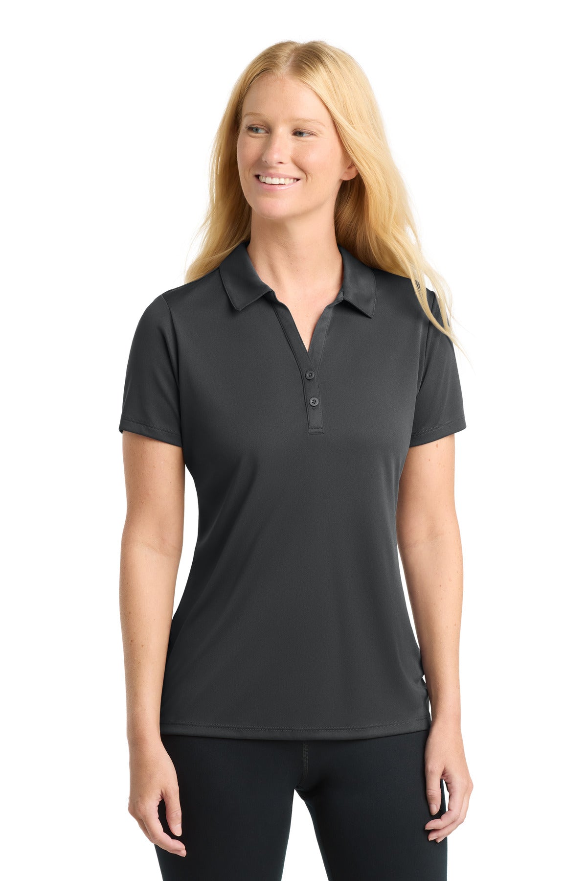 Custom Iron Grey Women's PosiCharge Competitor Polo LST550, personalized by SanCanDo Swag in Argyle, TX