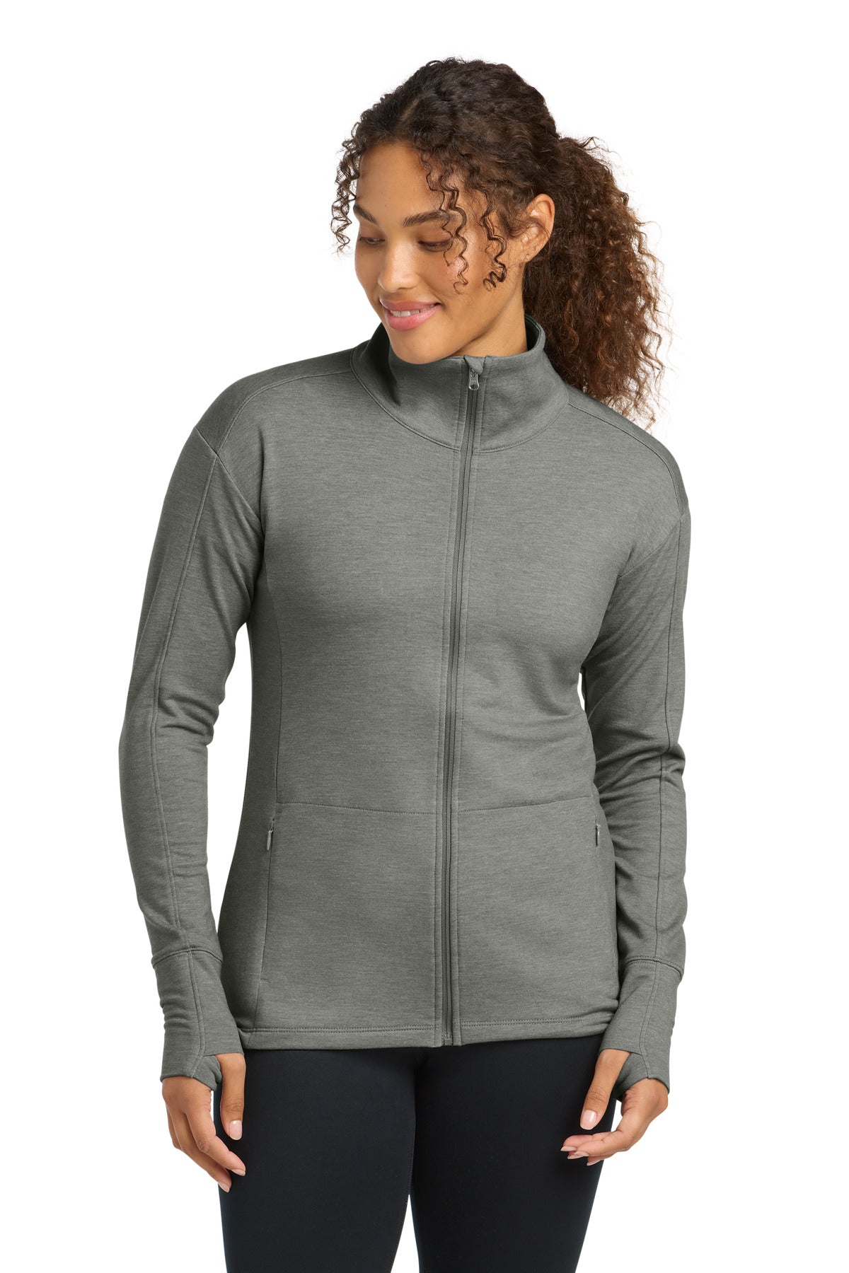 Custom Light Grey Heather Women's Sport-Wick Flex Fleece Full-Zip Jacket LST560, personalized by SanCanDo Swag in Argyle, TX