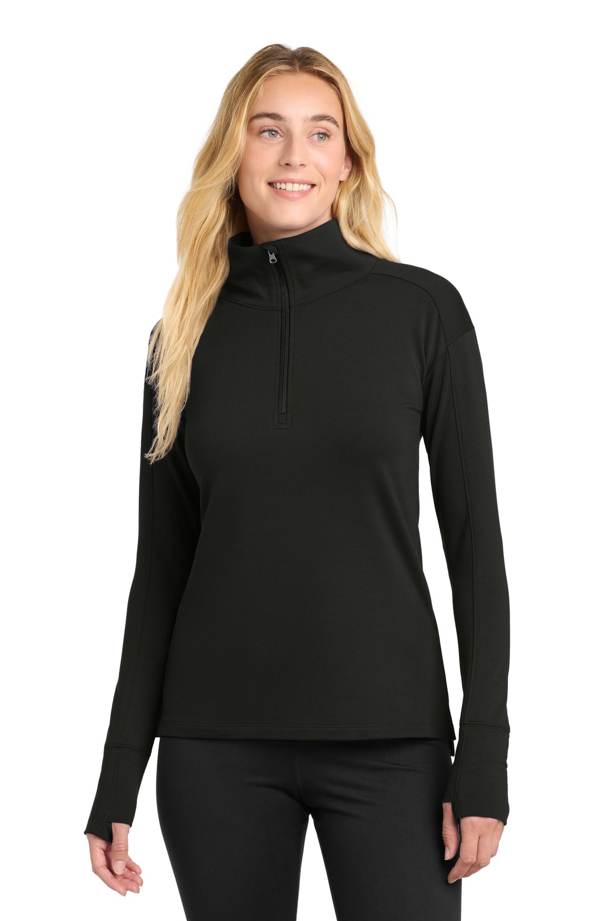 Custom Black Women's Sport-Wick Flex Fleece 1/4-Zip LST561, personalized by SanCanDo Swag in Argyle, TX