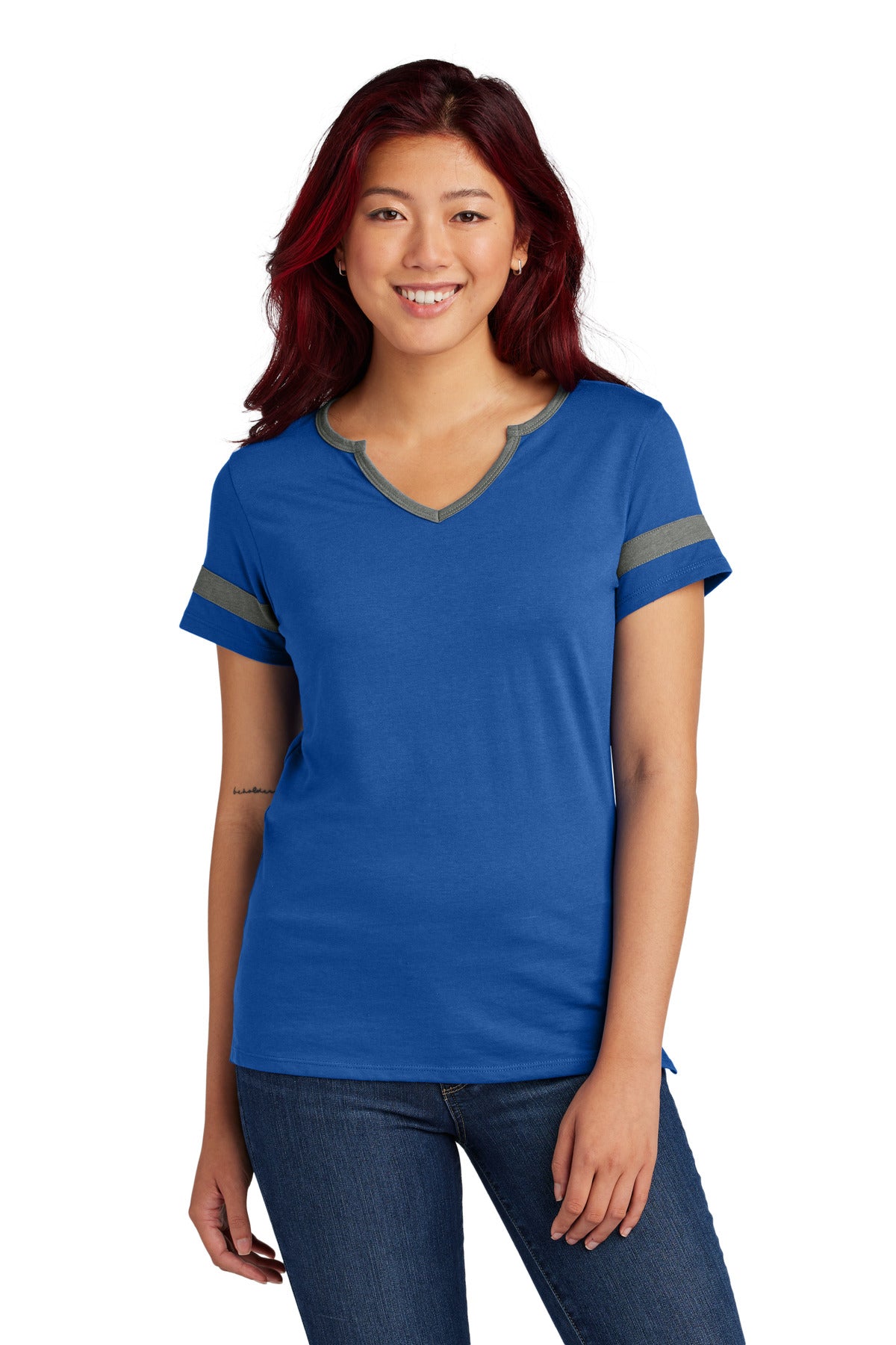 Custom True Royal/ Vintage Heather Women's Halftime Notch Neck Tee LST6041, personalized by SanCanDo Swag in Argyle, TX