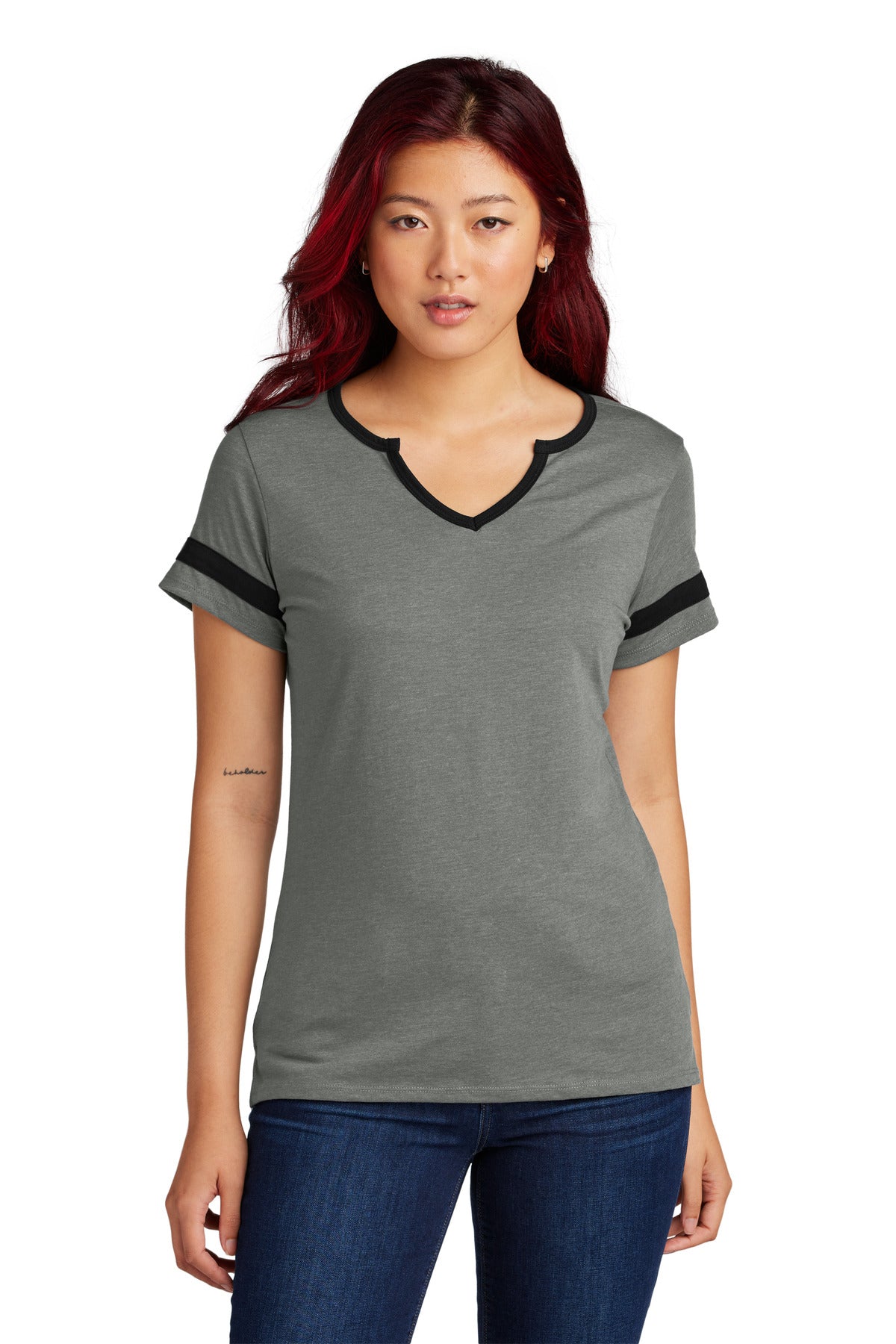 Custom Vintage Heather/ Black Women's Halftime Notch Neck Tee LST6041, personalized by SanCanDo Swag in Argyle, TX