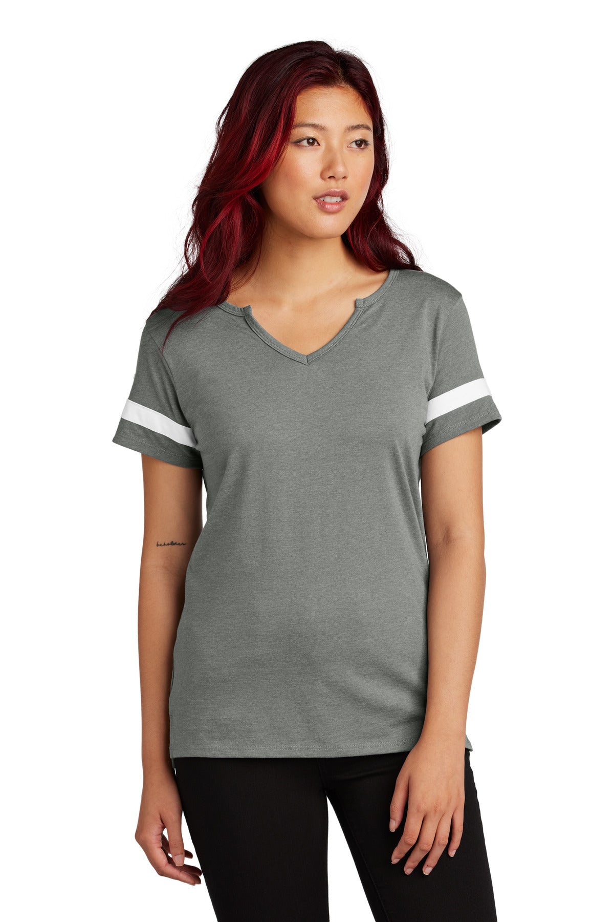 Custom Vintage Heather/ White Women's Halftime Notch Neck Tee LST6041, personalized by SanCanDo Swag in Argyle, TX