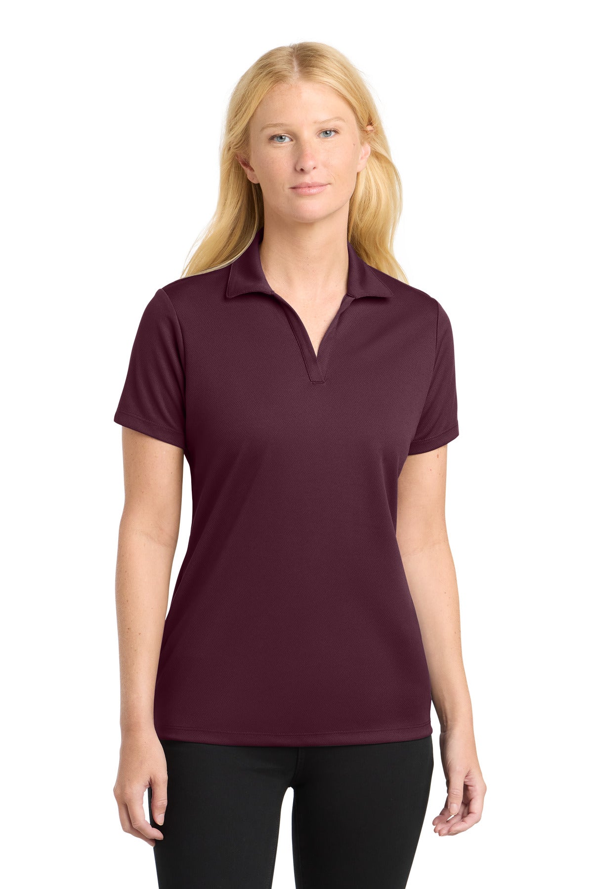 Custom Maroon Women's RacerMesh Polo LST640, personalized by SanCanDo Swag in Argyle, TX