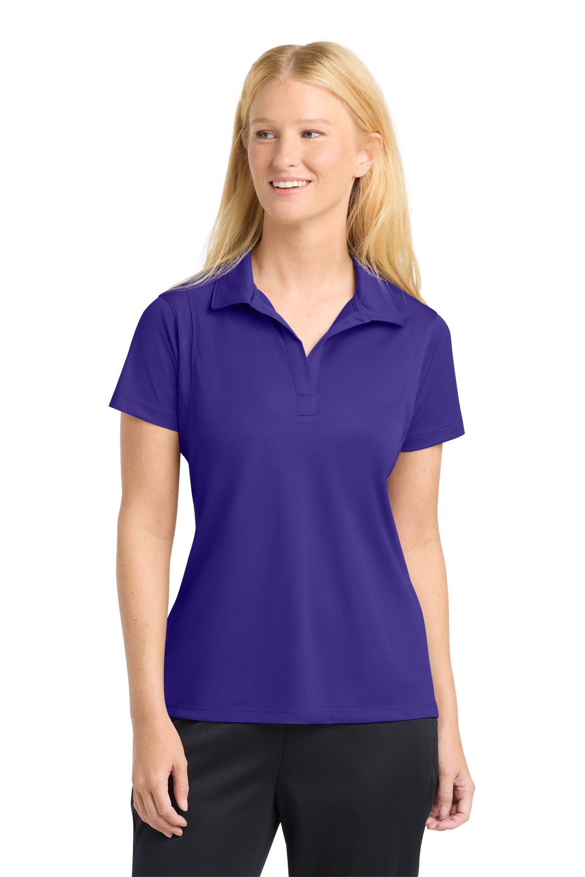 Custom Purple Women's Micropique Sport-Wick Polo LST650, personalized by SanCanDo Swag in Argyle, TX
