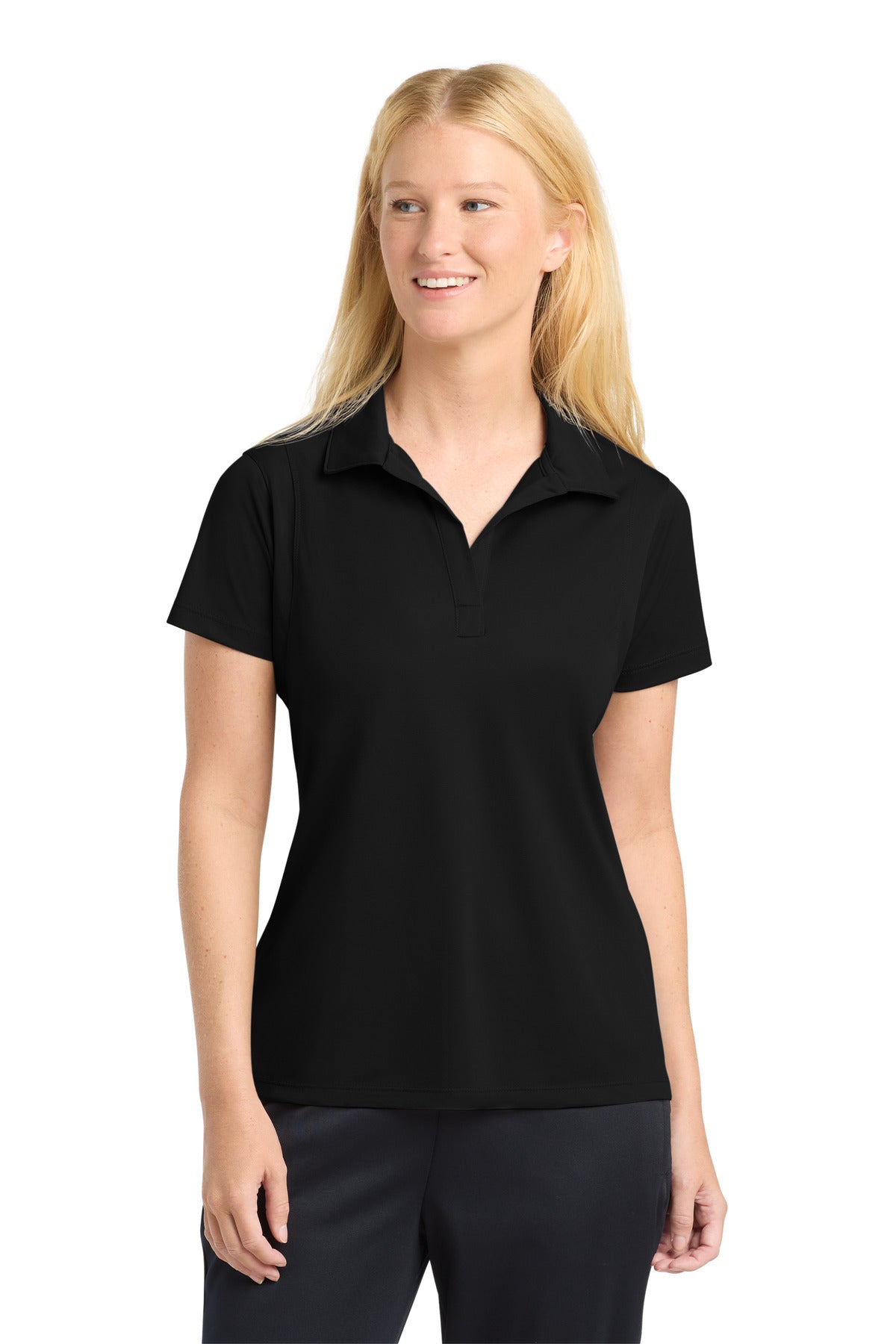 Custom Black Women's Micropique Sport-Wick Polo LST650, personalized by SanCanDo Swag in Argyle, TX