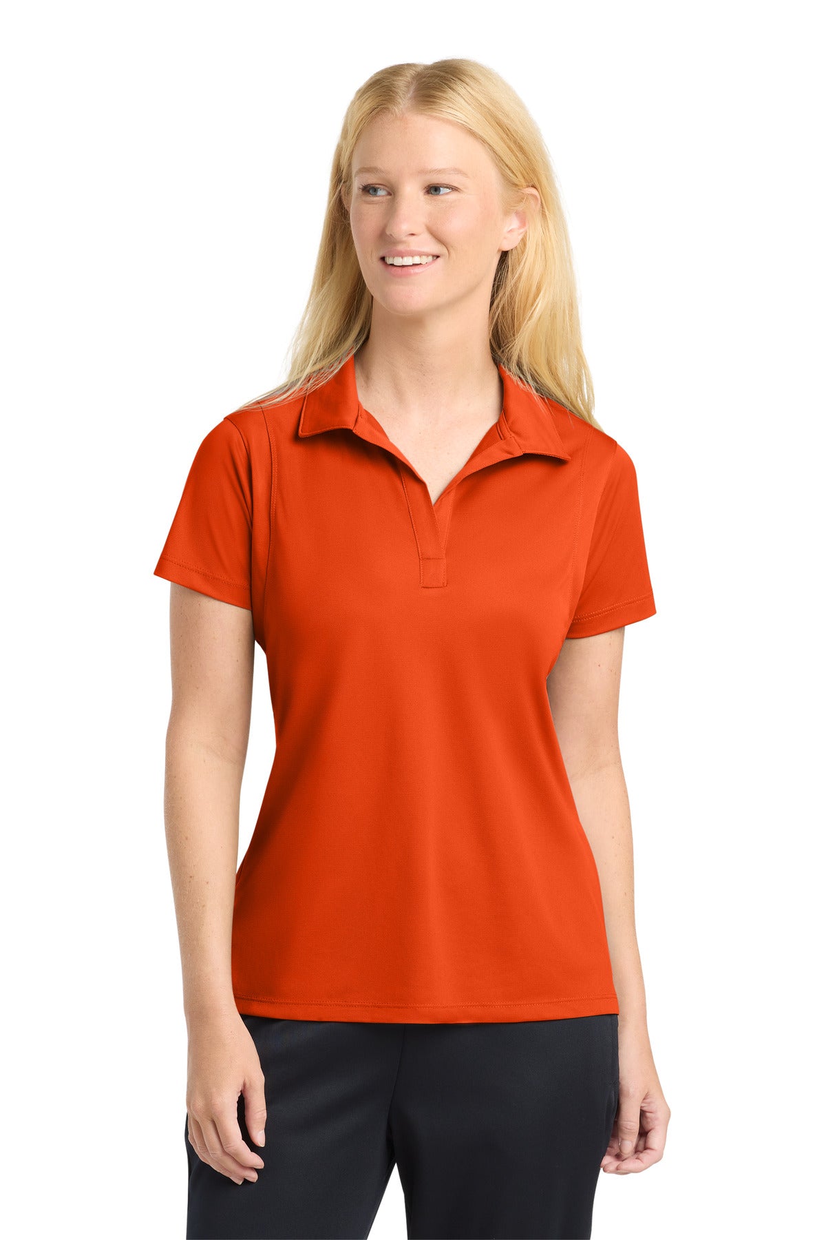 Custom Deep Orange Women's Micropique Sport-Wick Polo LST650, personalized by SanCanDo Swag in Argyle, TX