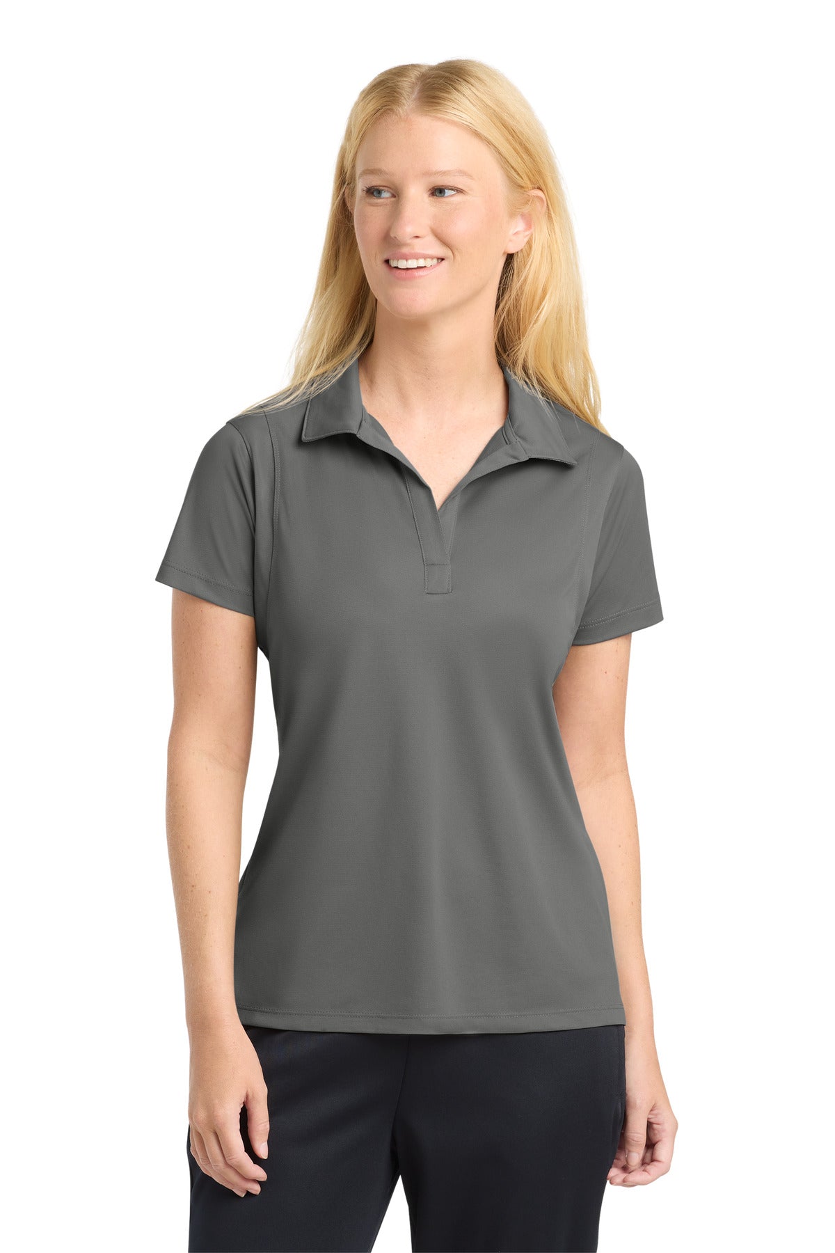 Custom Grey Concrete Women's Micropique Sport-Wick Polo LST650, personalized by SanCanDo Swag in Argyle, TX