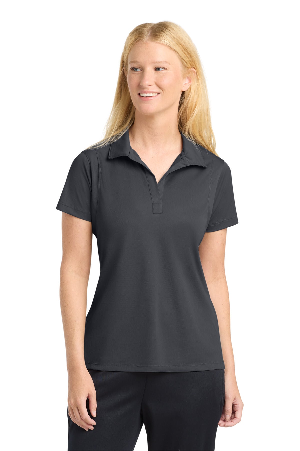 Custom Iron Grey Women's Micropique Sport-Wick Polo LST650, personalized by SanCanDo Swag in Argyle, TX